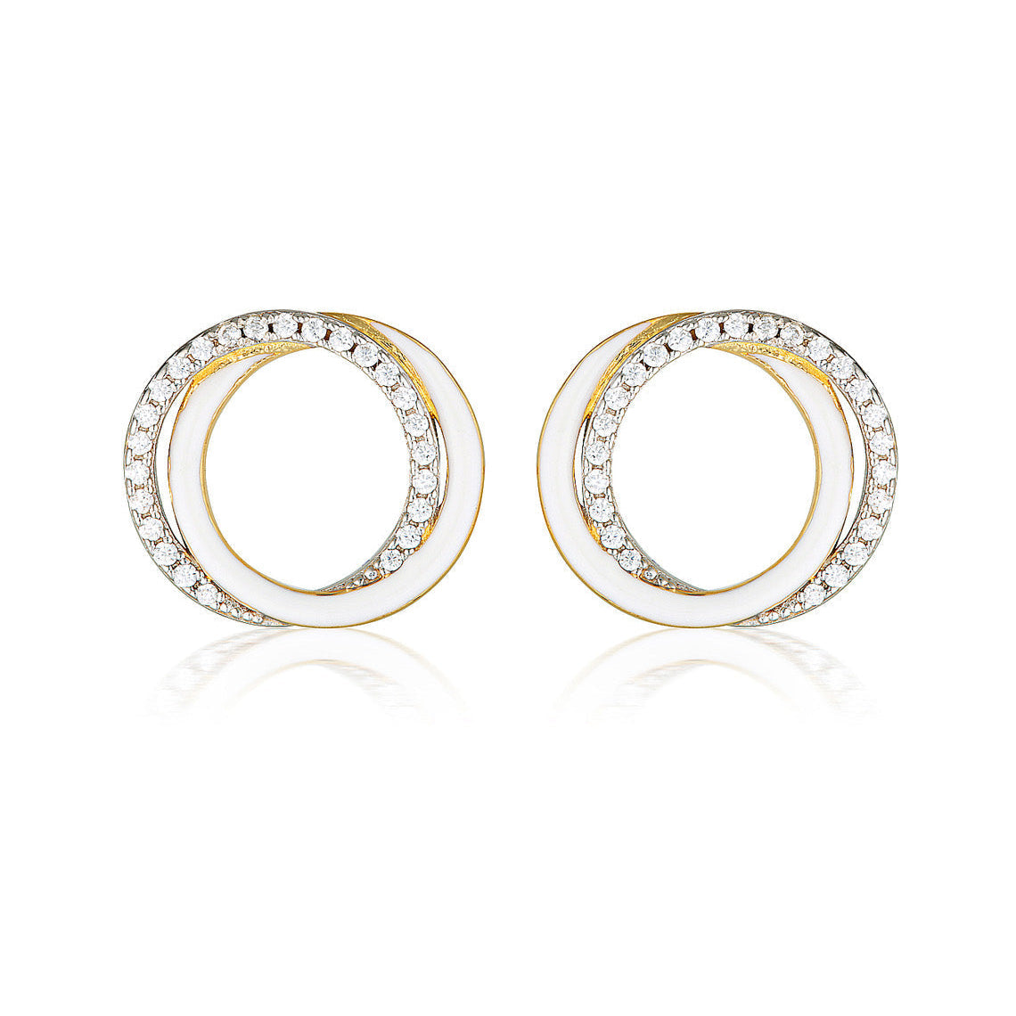 Reflection Circles Earring Gold, Silver & White Enamel