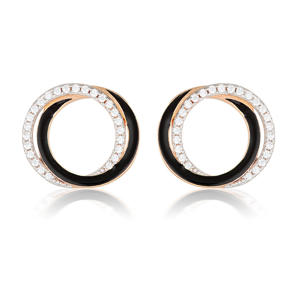Reflection Circles Earring Rose Gold, Silver & Black Enamel