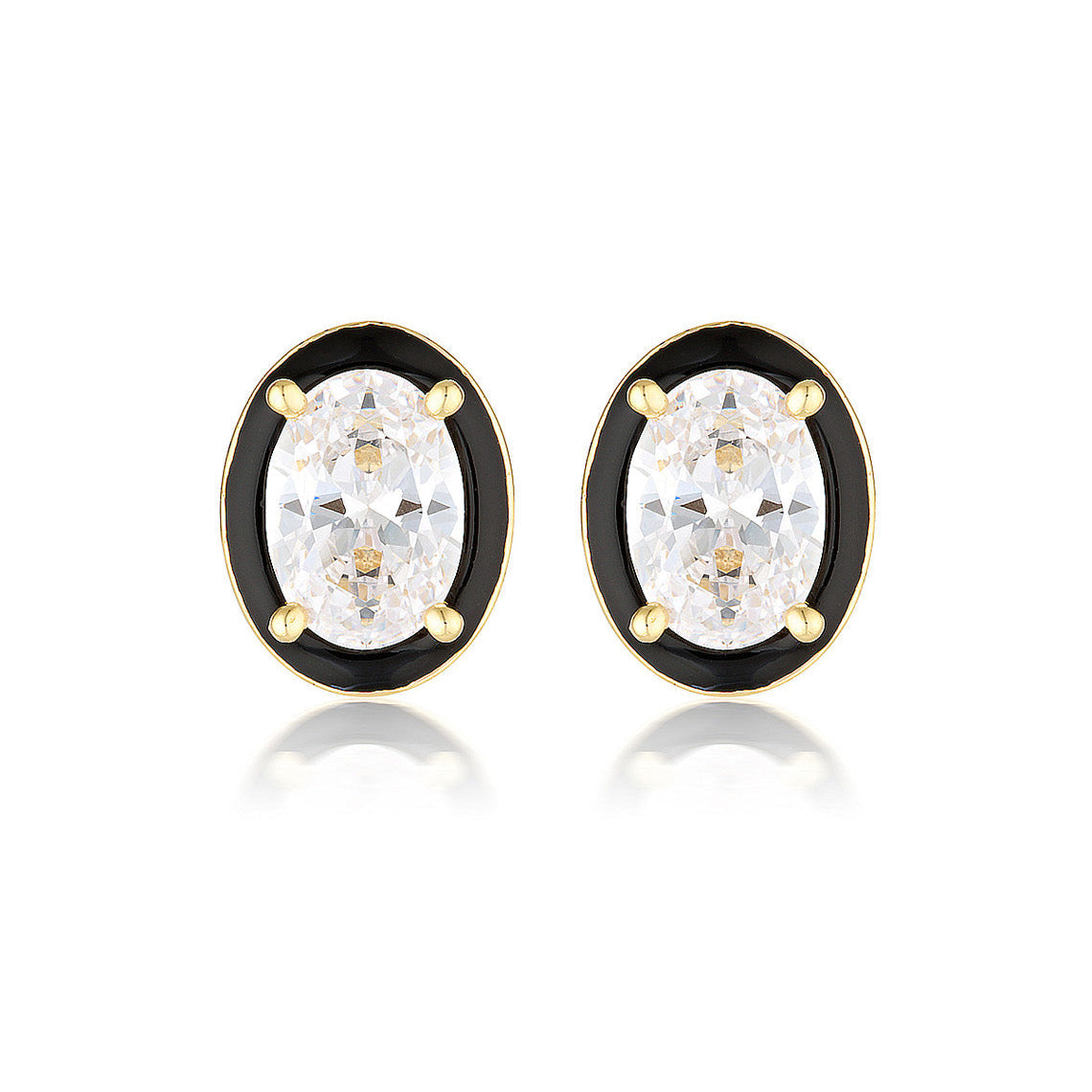 Reflection Oval Stud Earrings Gold & Black Enamel