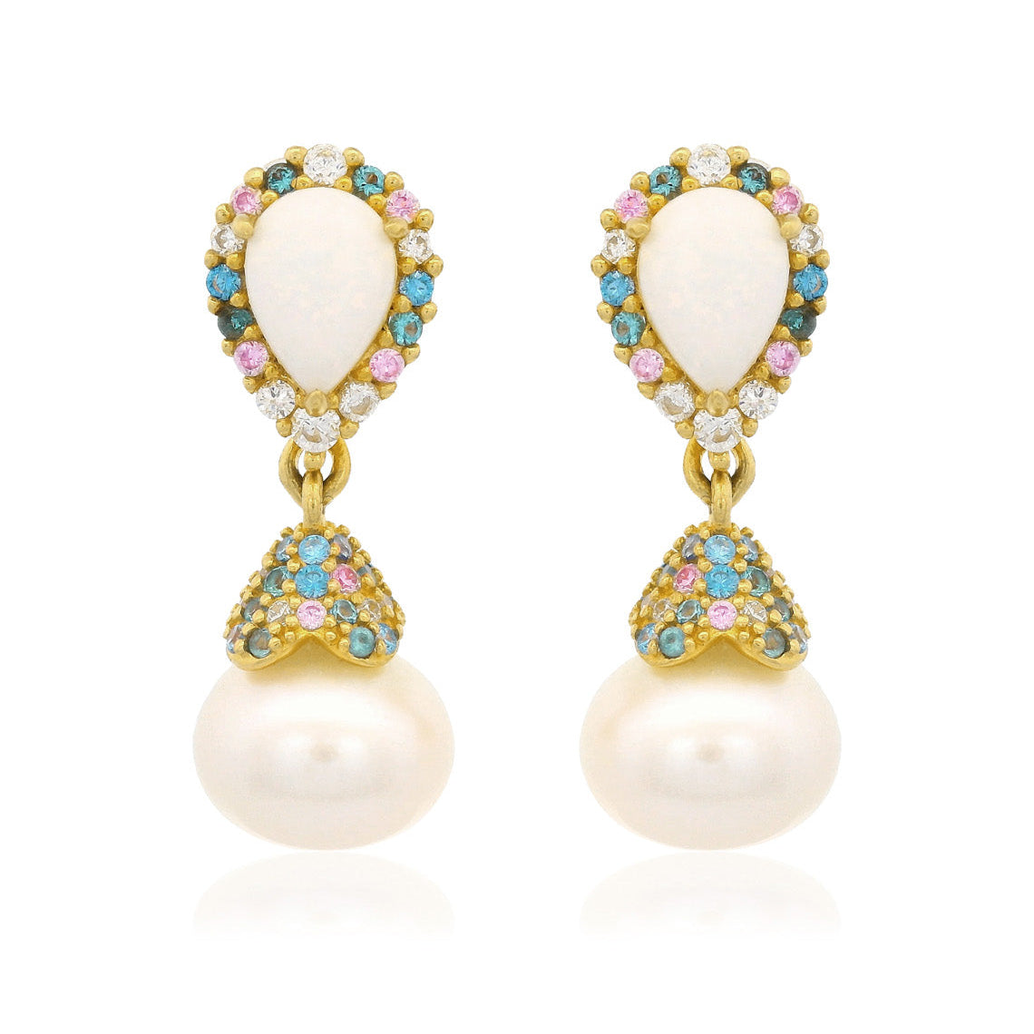 Georgini Wisteria Created Opal and Pearl Cascade Earrings Gold