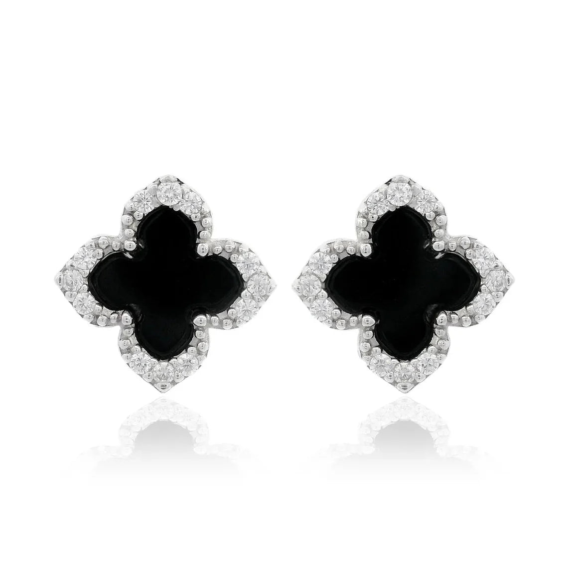 Georgini Midnight Velvet Black Agate Fairwater Stud Earrings Silver
