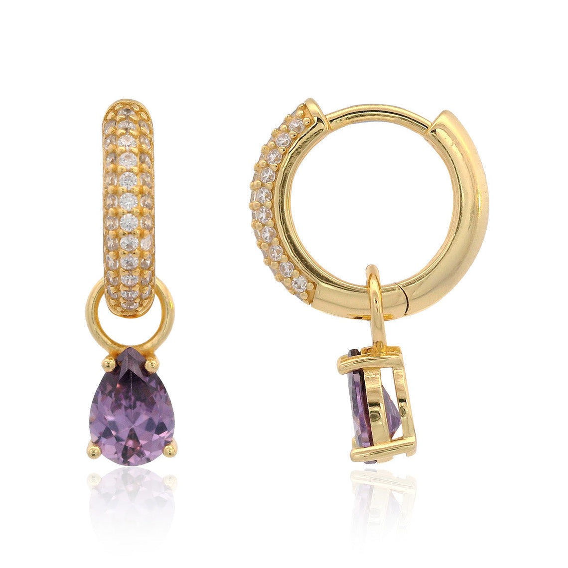 Georgini Wisteria Duo Pear Earrings Amethyst Cubic Zirconia Gold