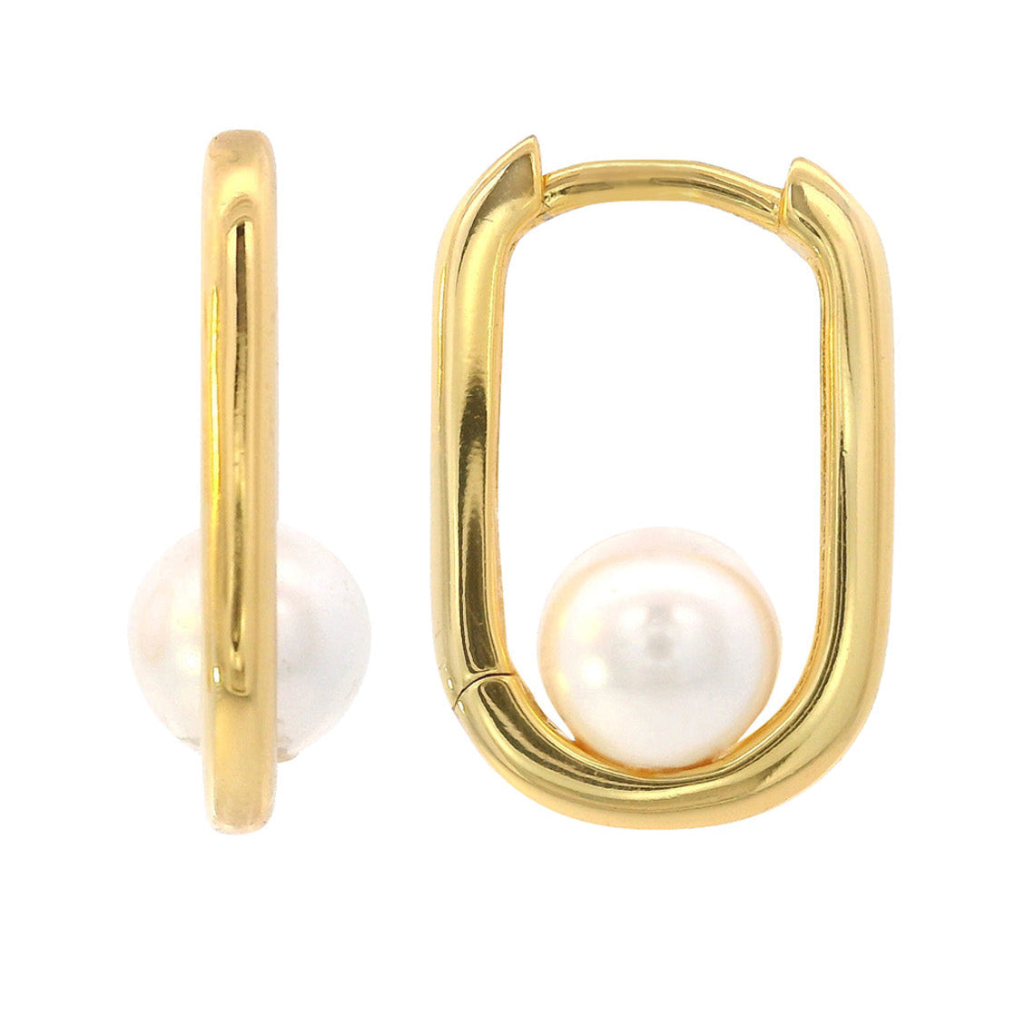 Adagio Nine-2-Five Pearl Oval Hoops Gold