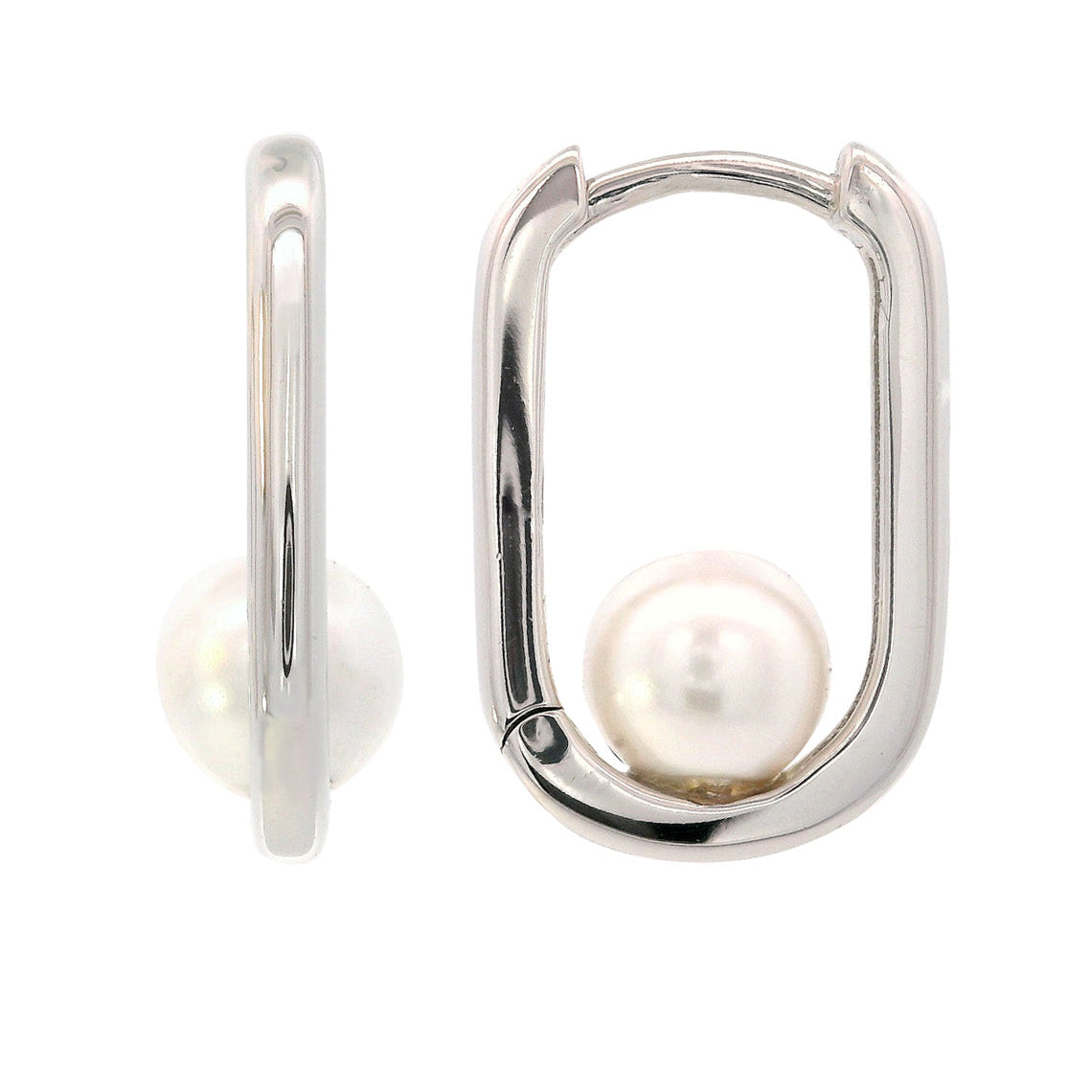Adagio Nine-2-Five Pearl Oval Hoops Silver
