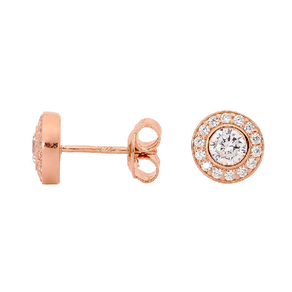 White Cubic Zirconia Round Earring Rose Gold