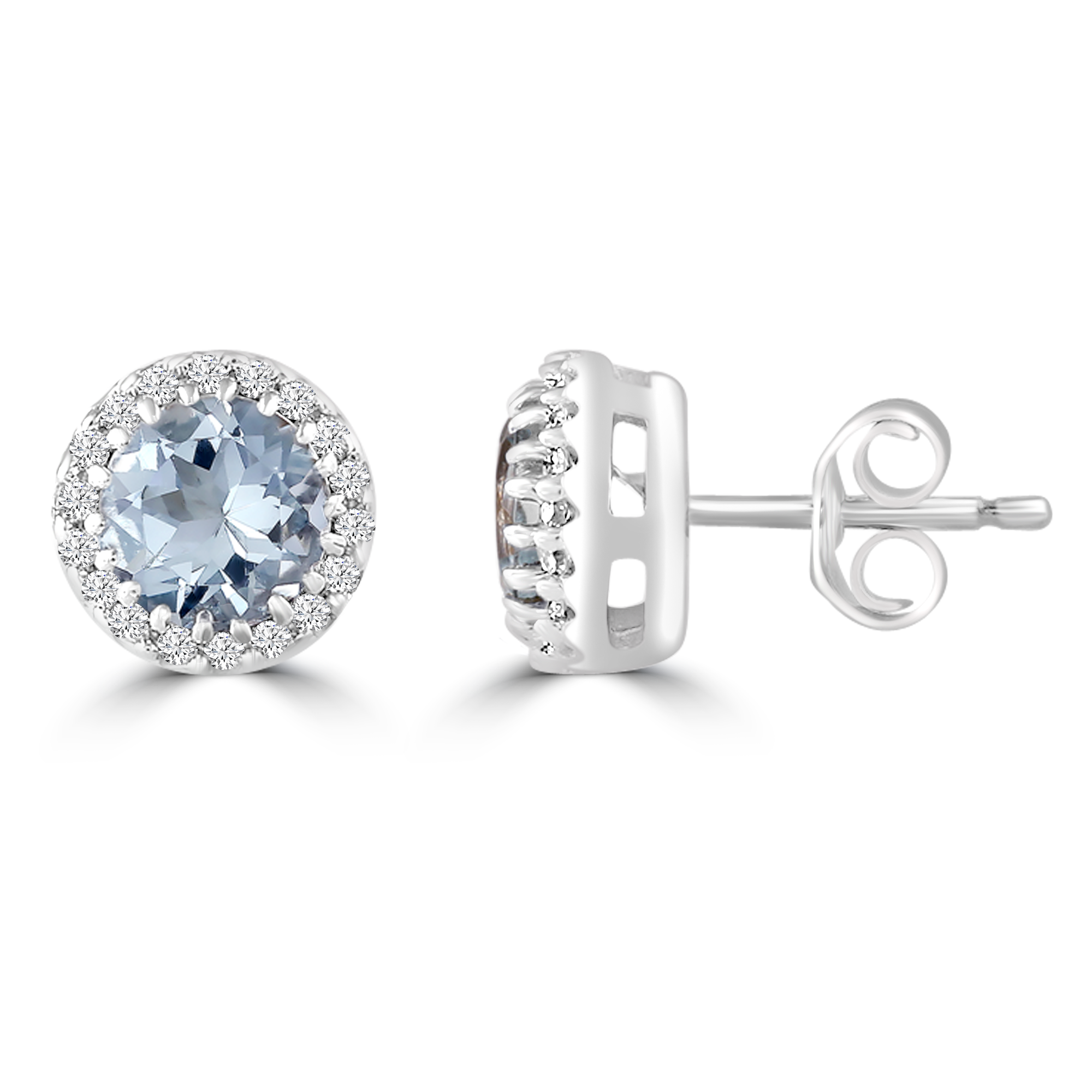 Aquamarine Stud Earrings with 0.05ct Diamond in 9ct White Gold