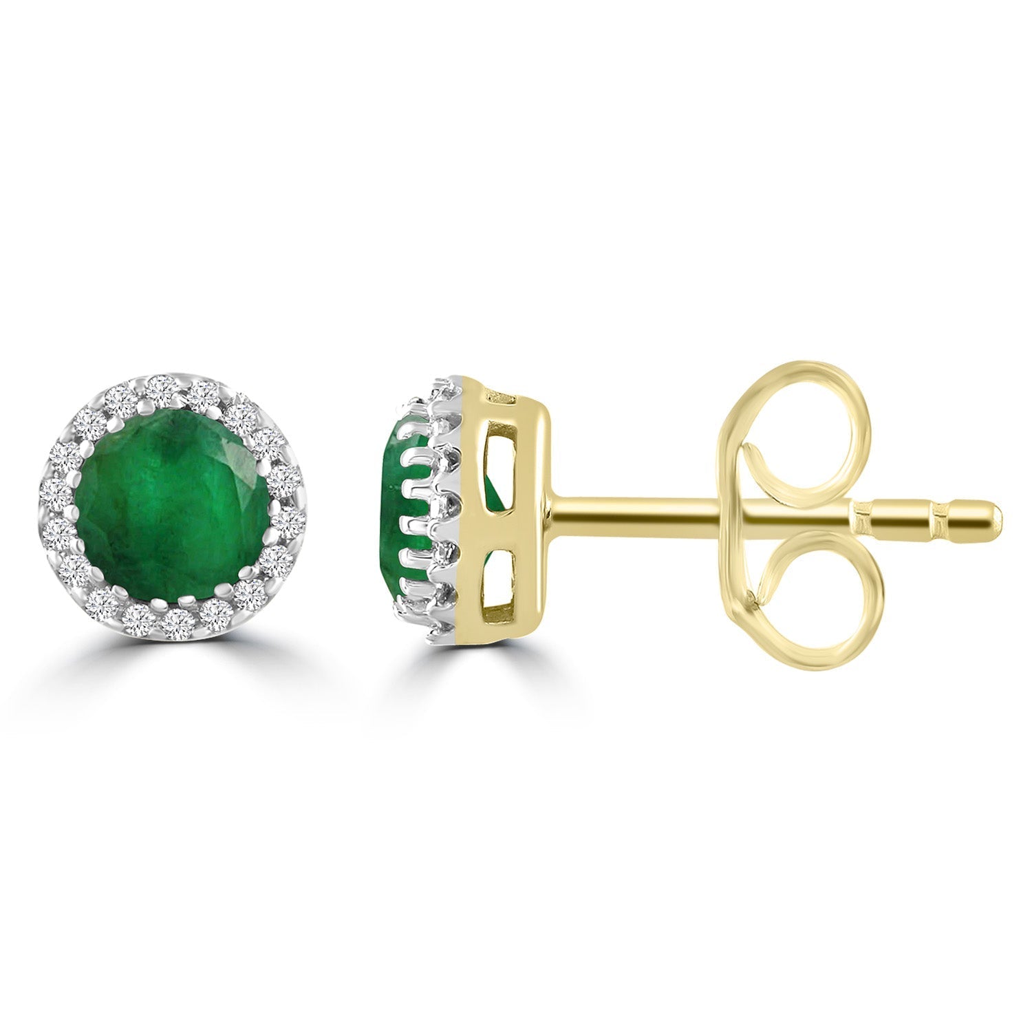 Emerald Earrings with 0.05ct Diamonds in 9ct Yellow Gold