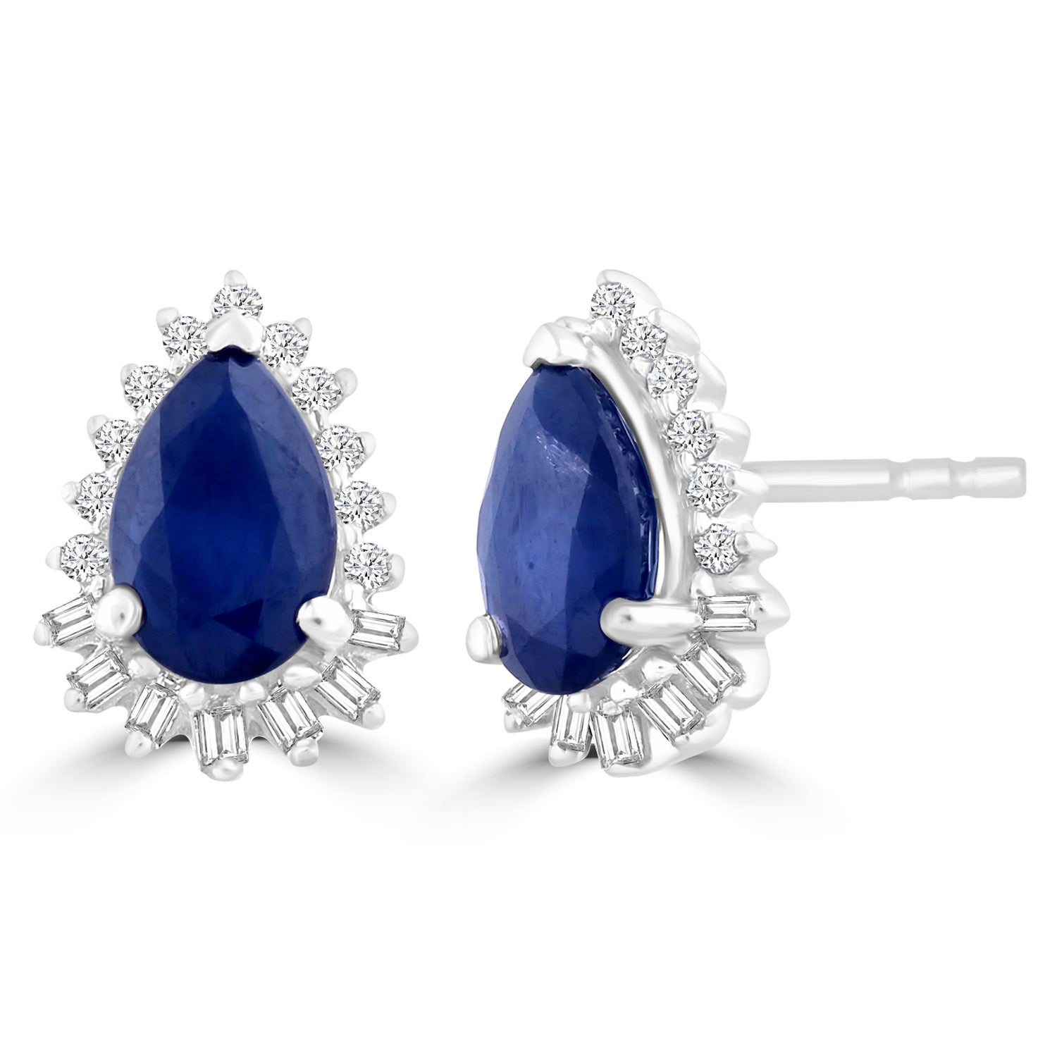Sapphire Pear Earrings with 0.12ct Diamonds in 9ct White Gold