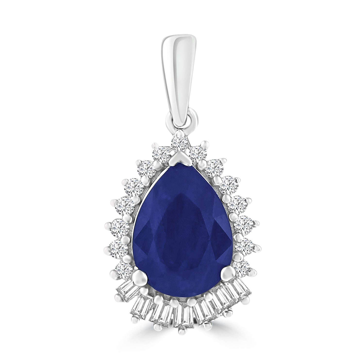 Pear Sapphire Pendant with 0.08ct Diamond in 9ct White Gold