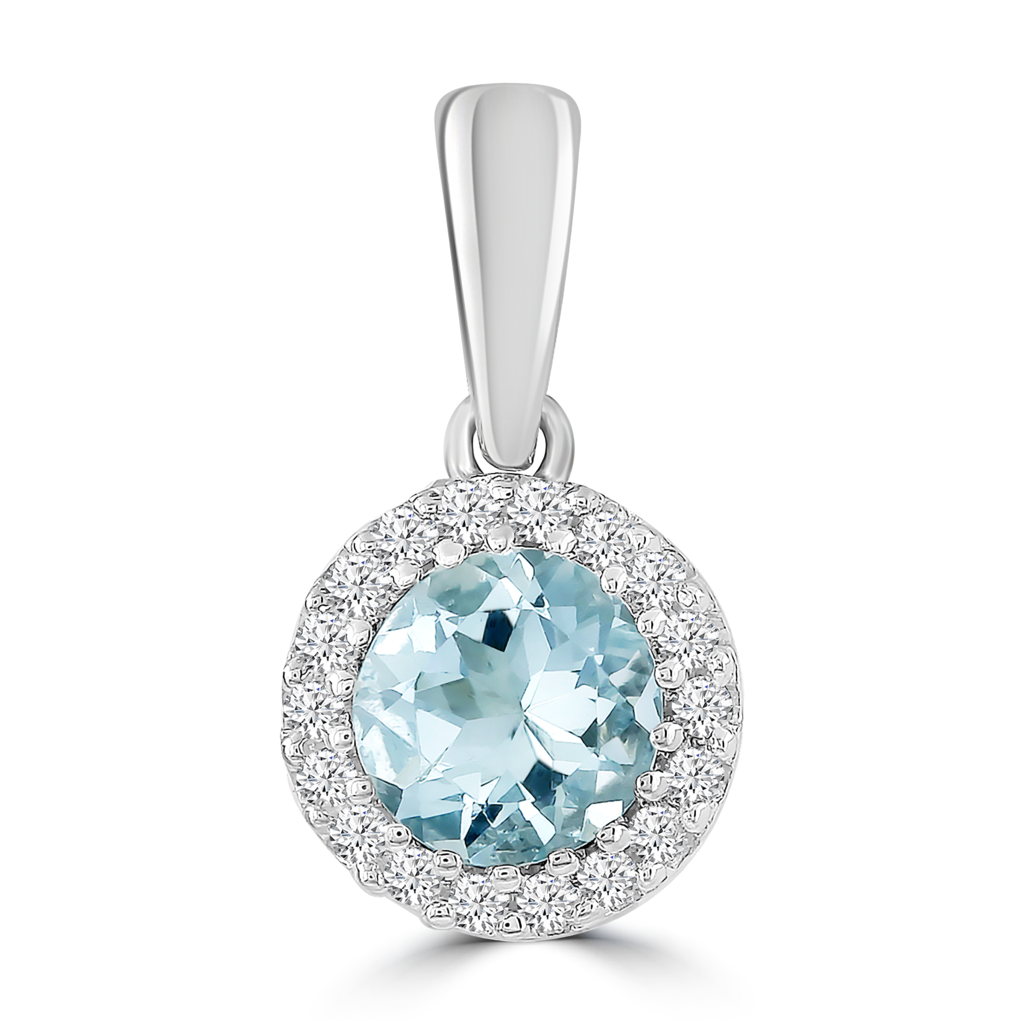 Aquamarine Pendant with 0.03ct Diamonds in 9ct White Gold