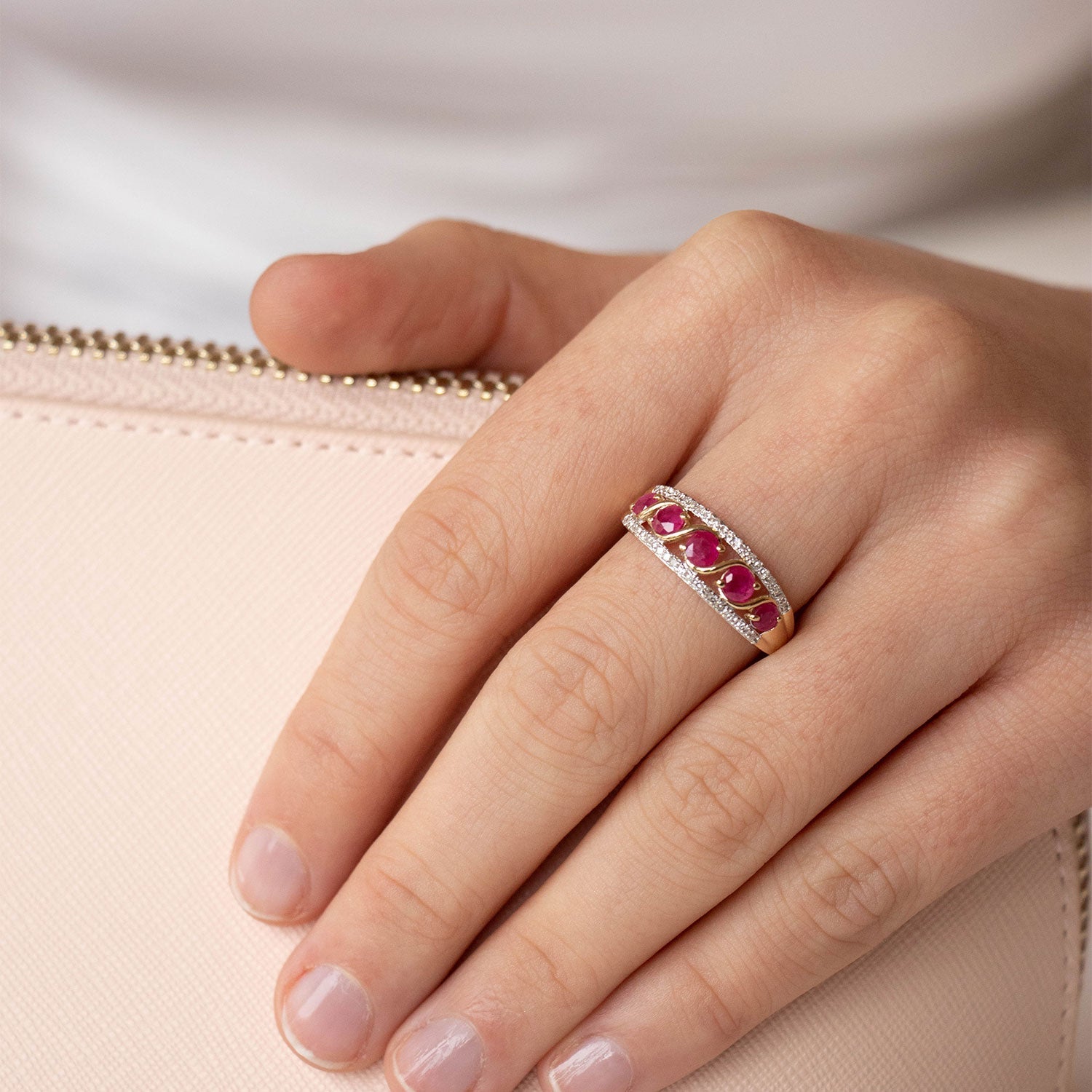 Ruby Ring with 0.15ct Diamonds in 9ct Yellow Gold