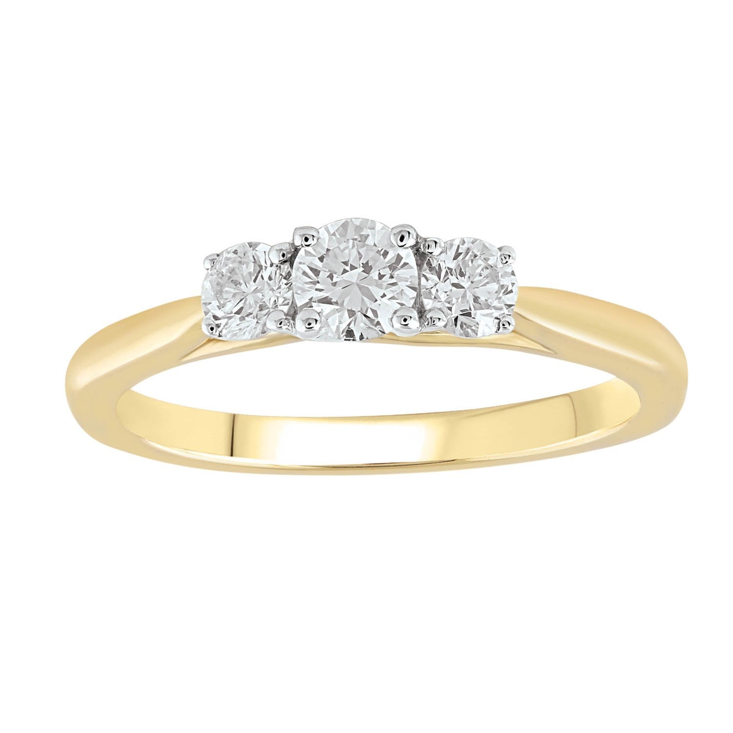 Three Stone Ring with 0.50ct Diamonds in 9ct Yellow Gold