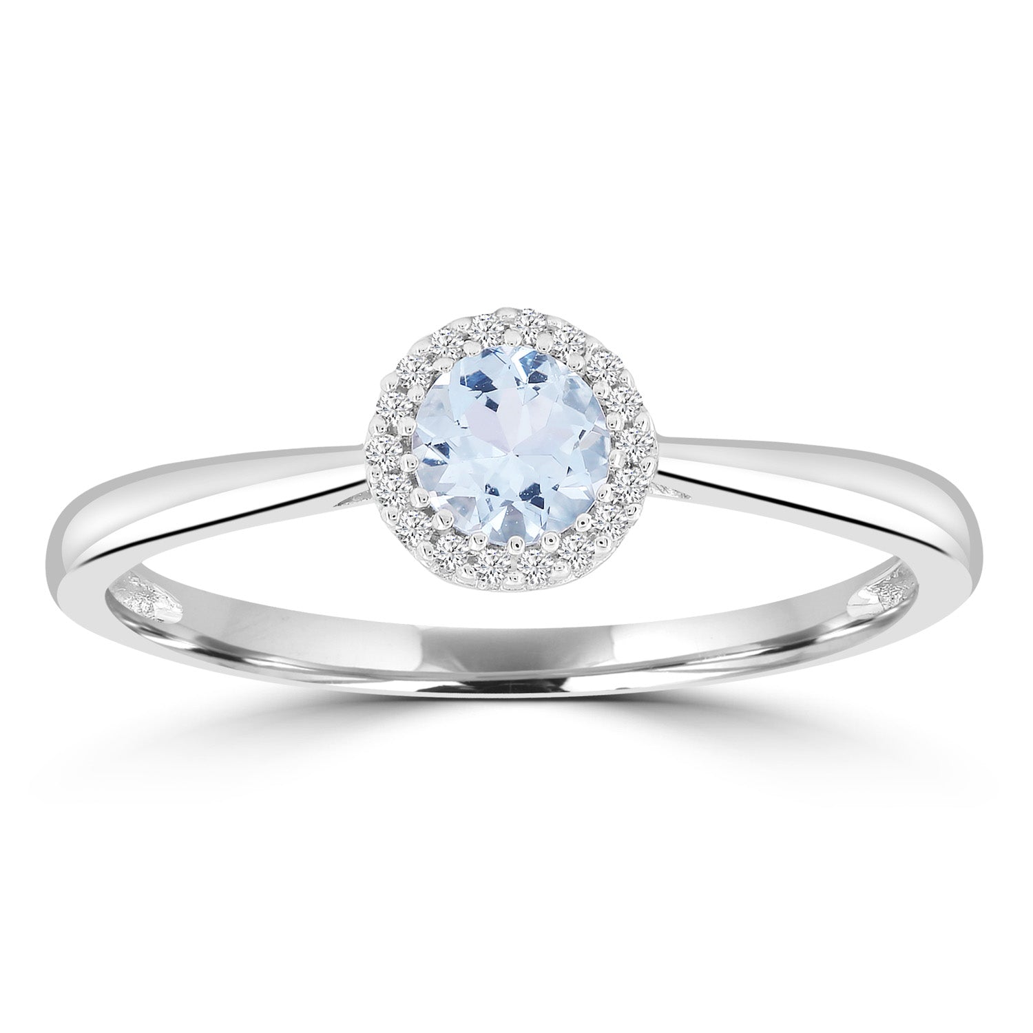 Aquamarine Ring with 0.05ct Diamonds in 9ct White Gold