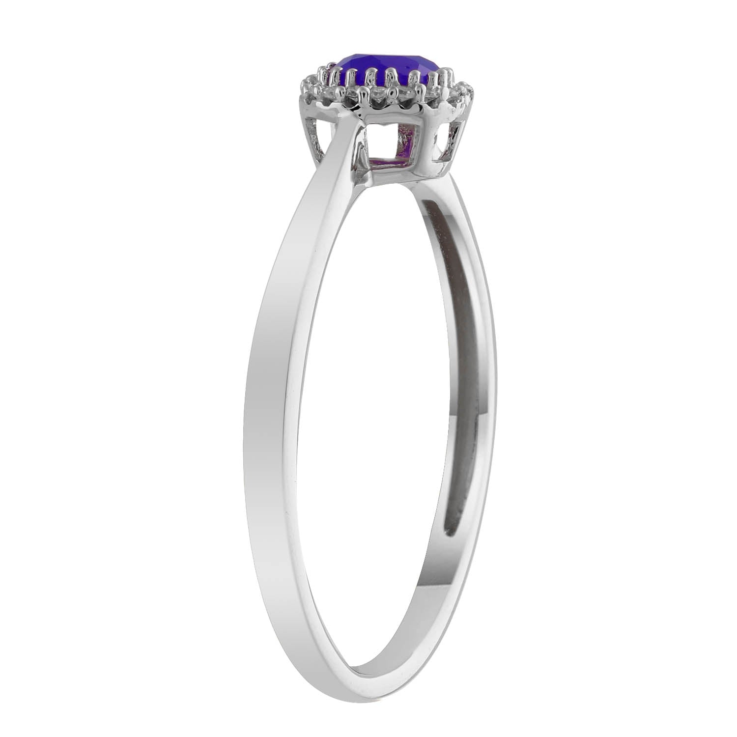 Diamond Sapphire Ring with 0.05ct Diamonds in 9ct White Gold