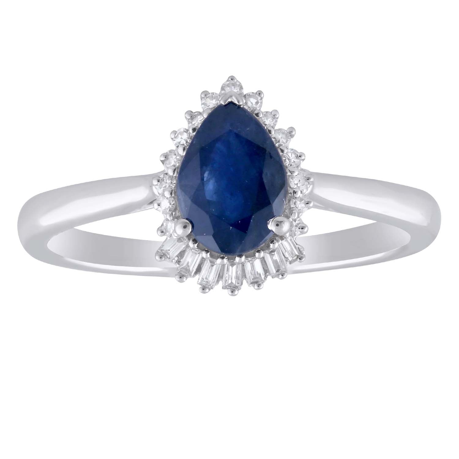 Pear Sapphire Ring with 0.08ct Diamonds in 9ct White Gold