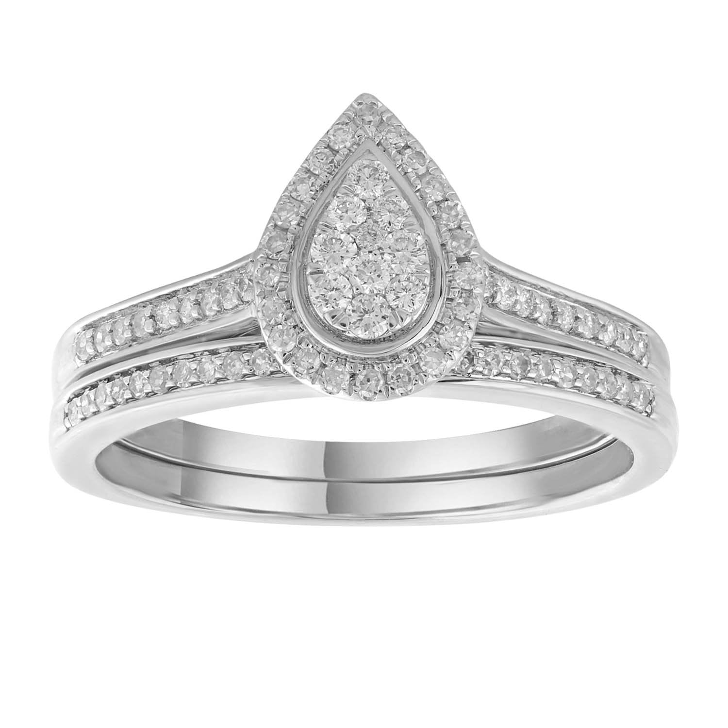 Pear Engagment & Wedding Ring Set with 0.35ct Diamonds in 9ct White Gold
