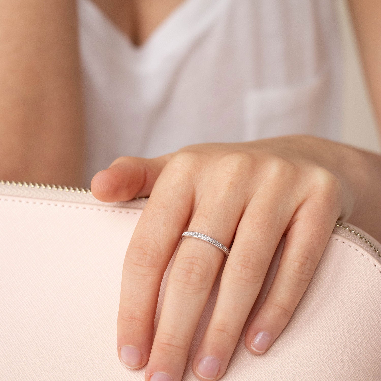 Band Ring with 0.15ct Diamonds in 9ct White Gold