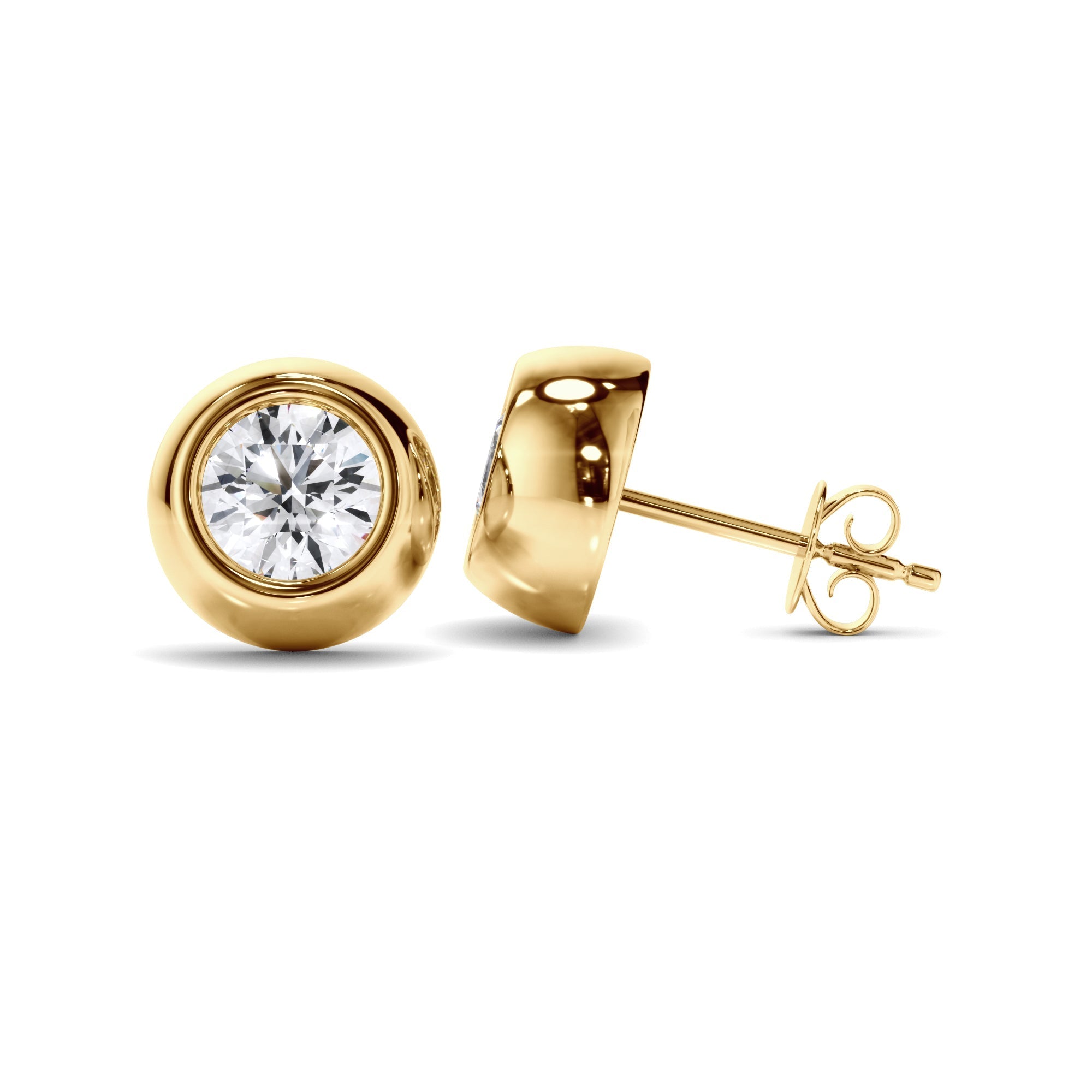 Round Brilliant Cut Diamond Bezel Set Stud Earrings