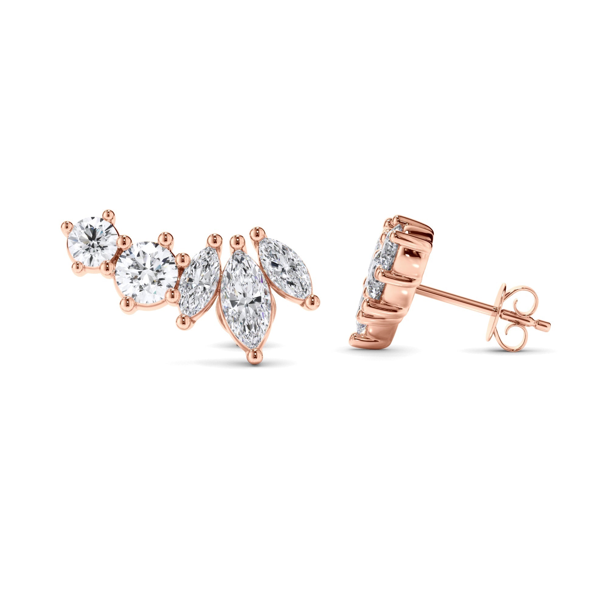 Marquise & Round Brilliant Cut 5-Stone Stud Earrings