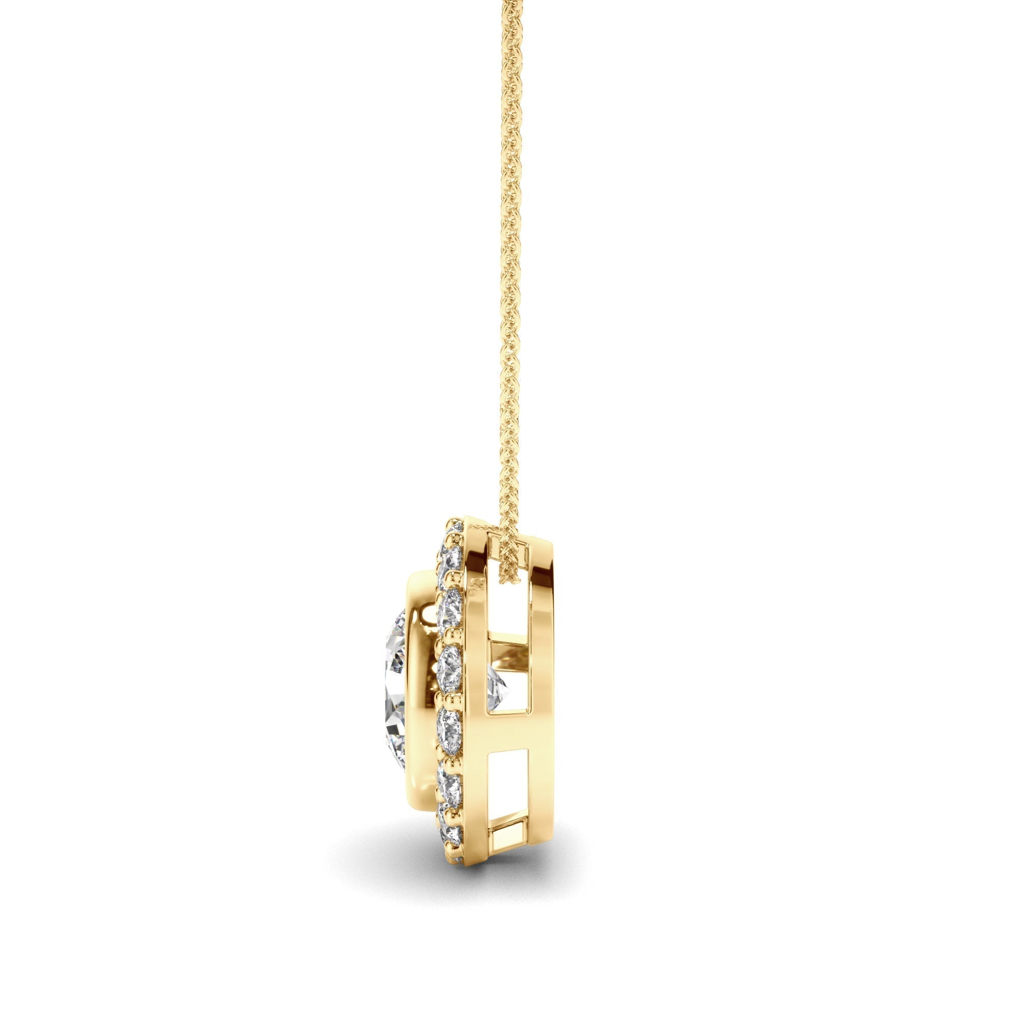 Round Brilliant Cut Diamond Bezel Set Halo Necklet