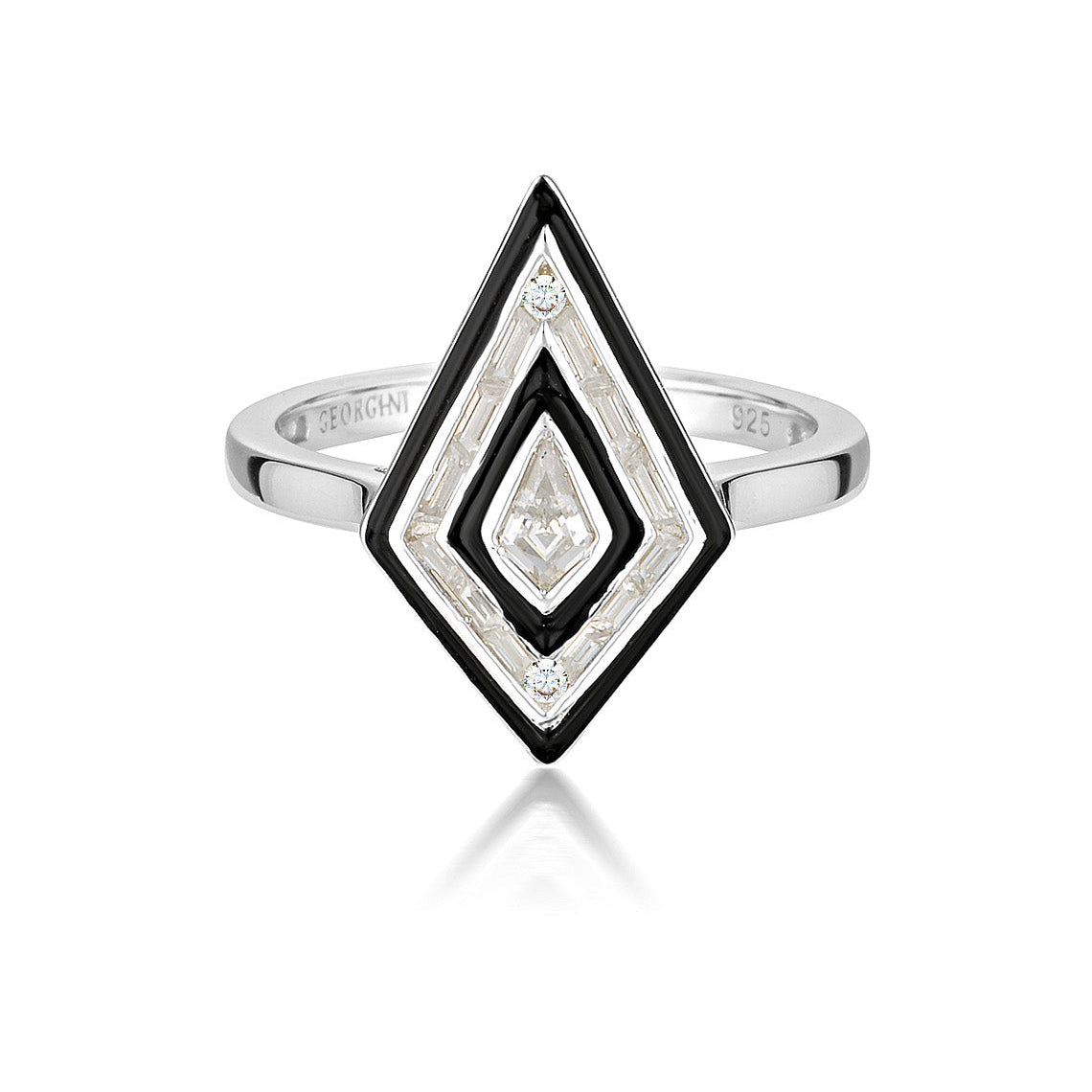 Reflecton Art Deco Ring Silver & Black Enamel