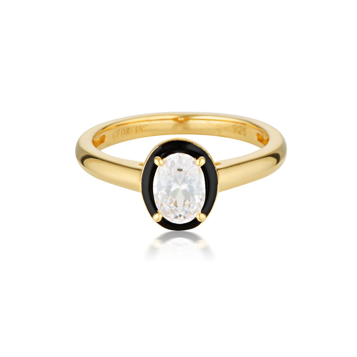 Reflection Oval Ring Gold & Black Enamel