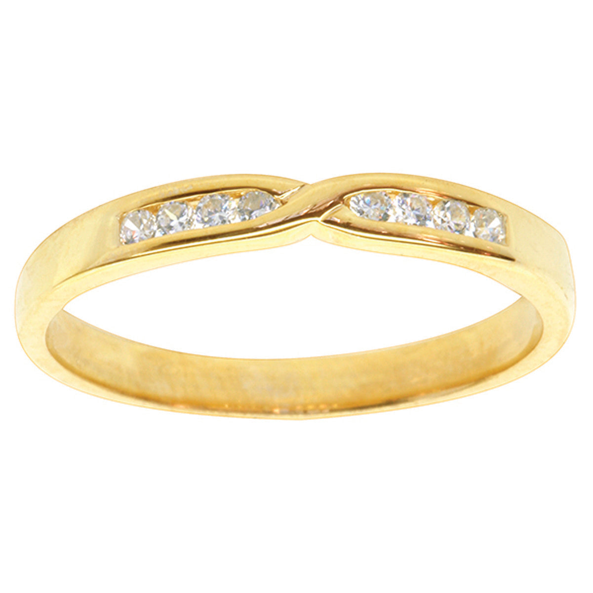 9ct Yellow Gold Crossover Channel Set Diamond Wedding Ring