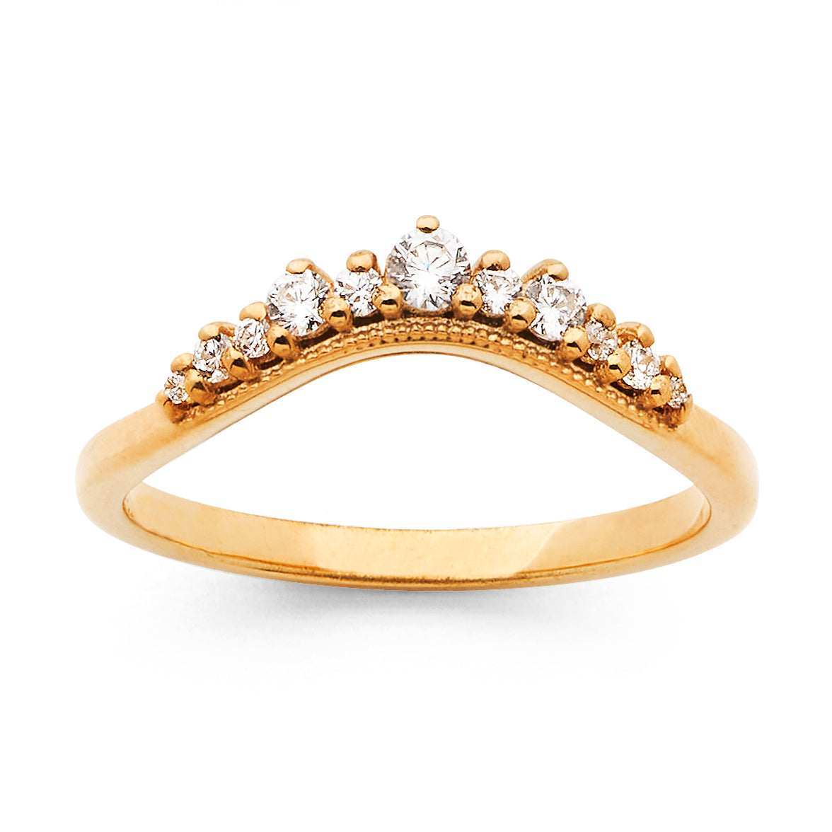 9ct Yellow Gold Curved Diamond Set Wedding Ring