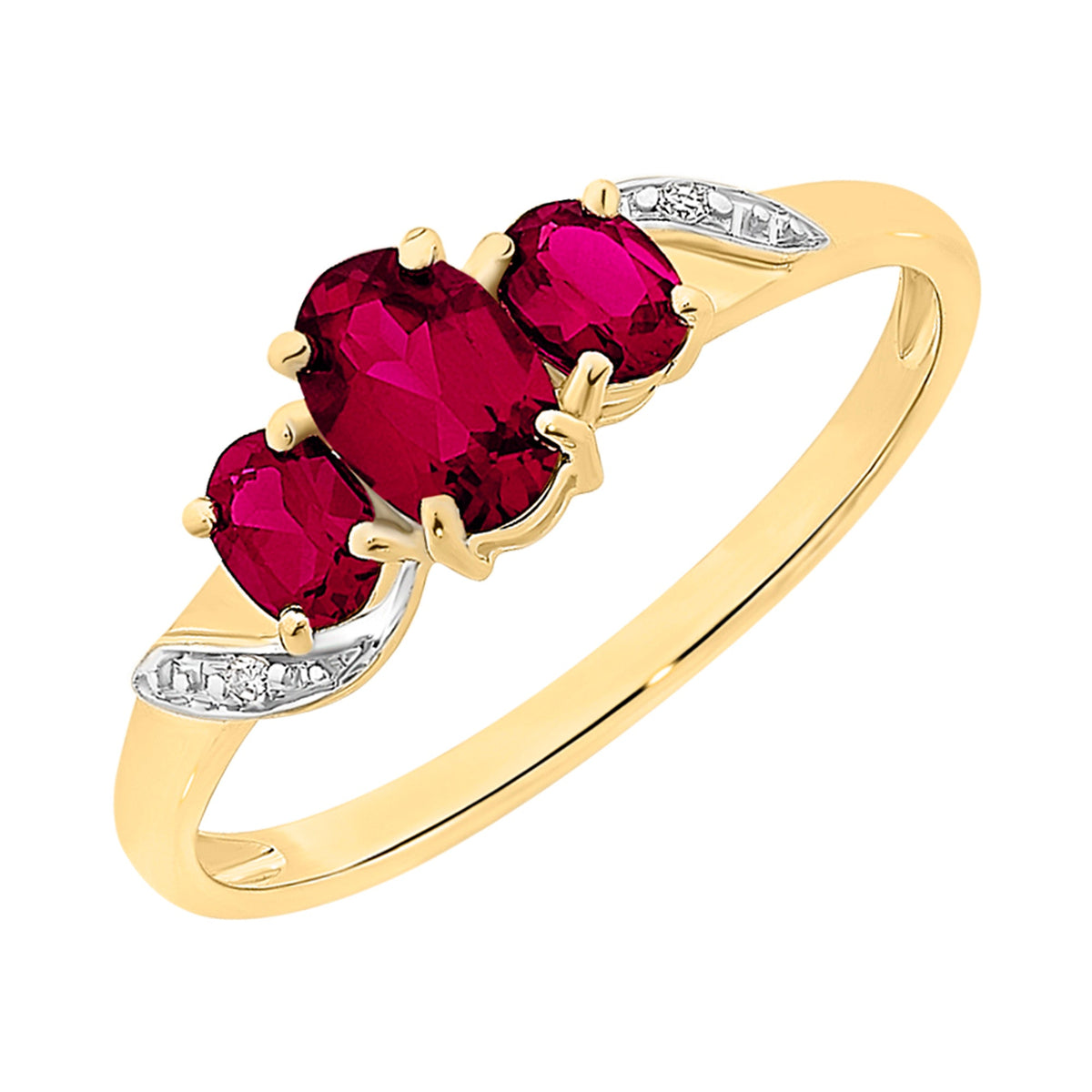 9ct Gold Created Ruby & Diamond Ring