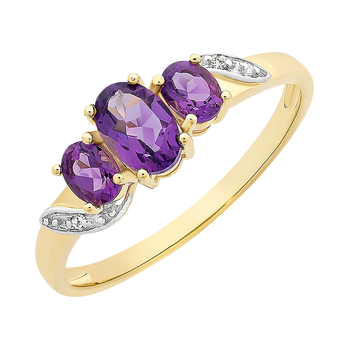 9ct Gold Amethyst & Diamond Ring