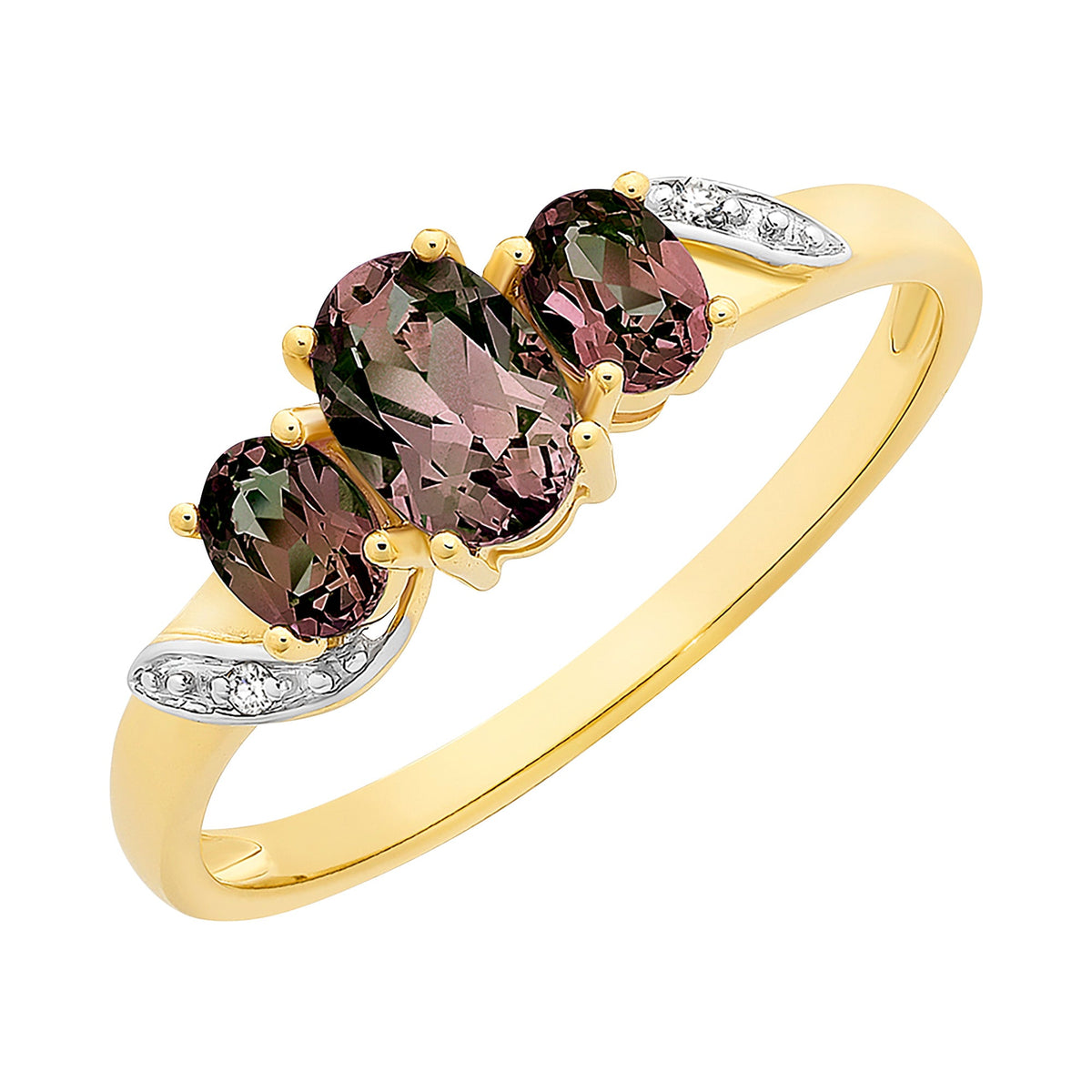 9ct Gold Created Alexandrite & Diamond Ring