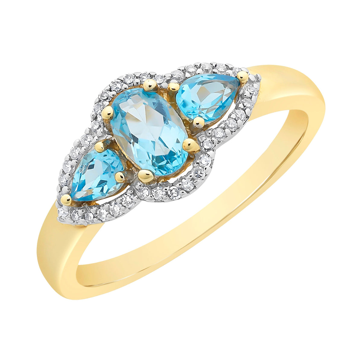 9ct Gold Blue Topaz & Diamond Ring