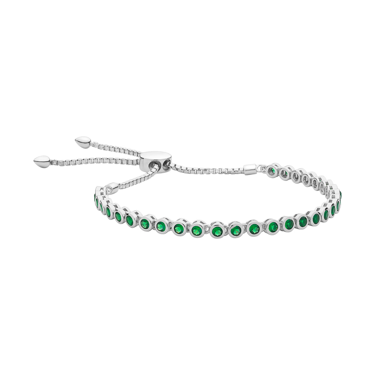 Sterling Silver Created Emerald Nano Friendship Bracelet