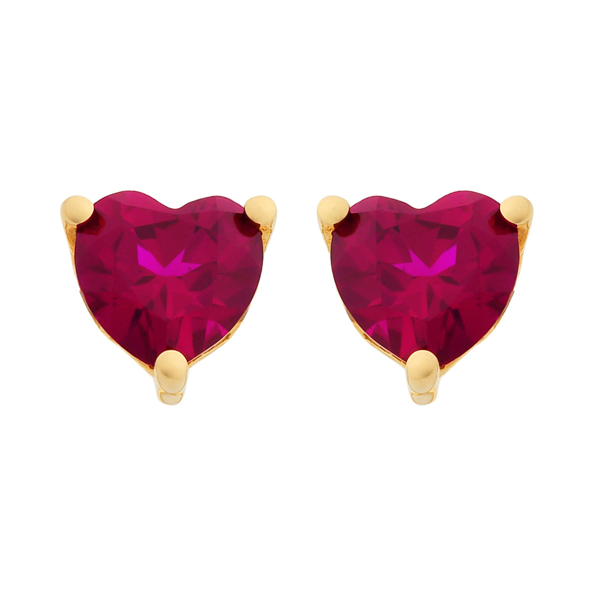 9ct gold heart shaped created ruby earrings