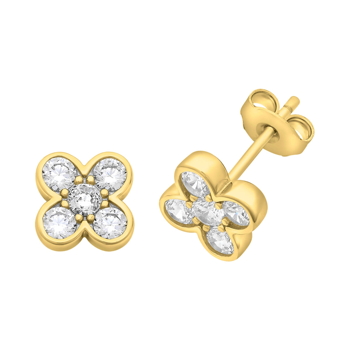 Gold-Plated Sterling Silver Cubic Zirconia Clover Earrings