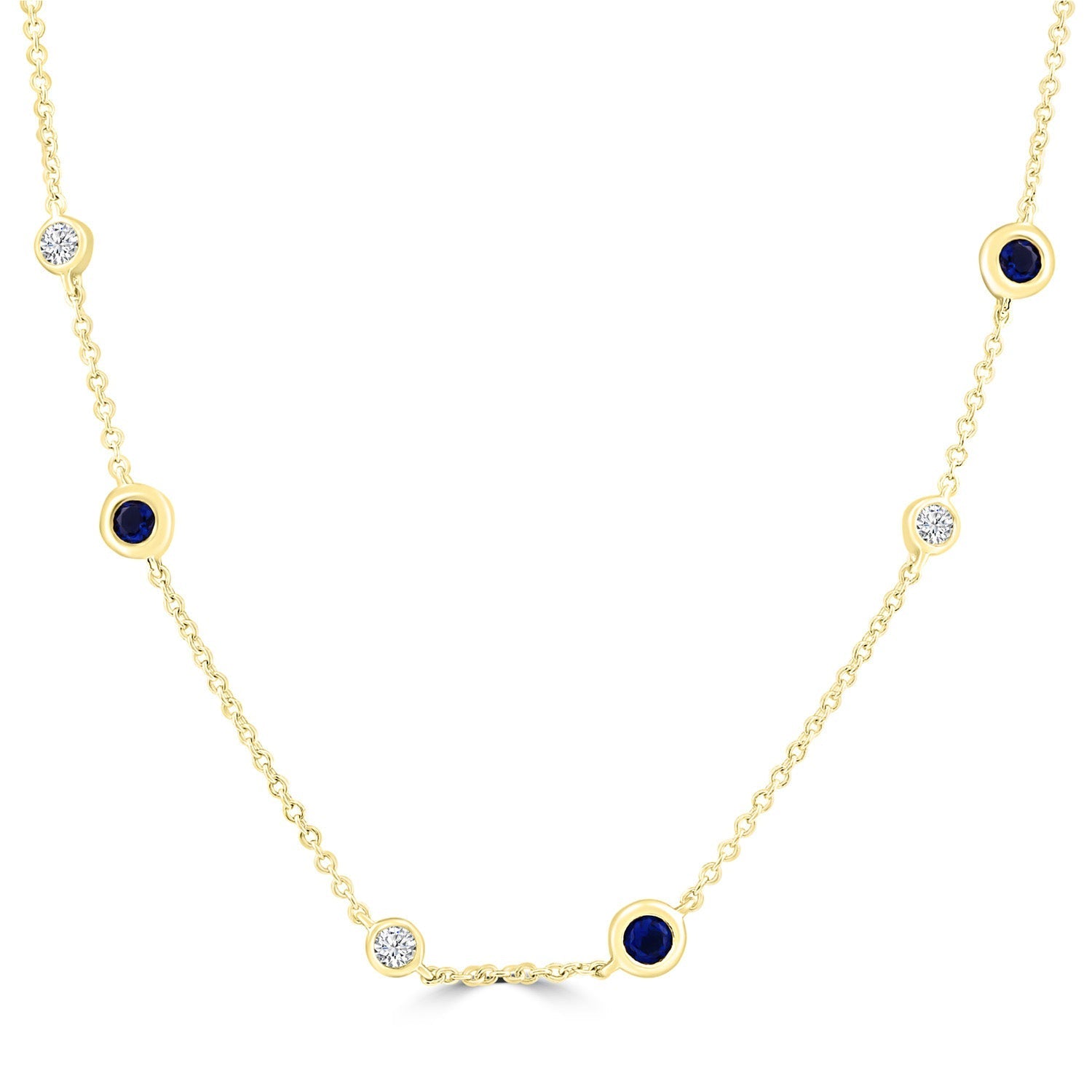 Diamond and Sapphire Necklace with 0.10ct Diamonds in 9ct Yellow Gold