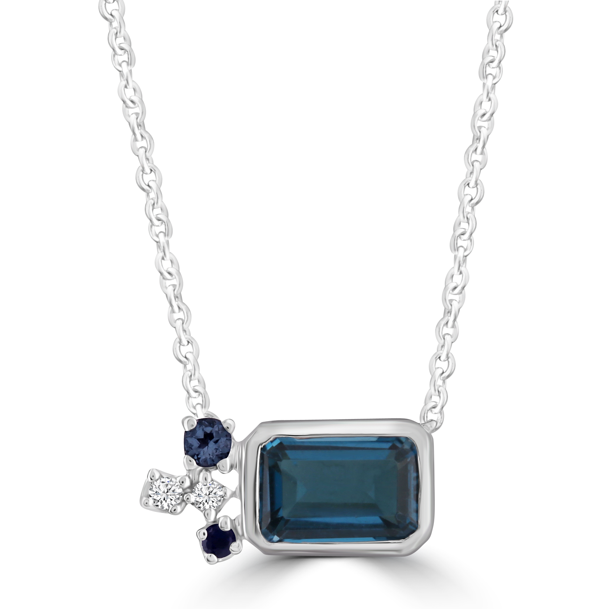 Diamond and Blue Topaz Necklace with 0.02ct Diamonds in 9ct White Gold