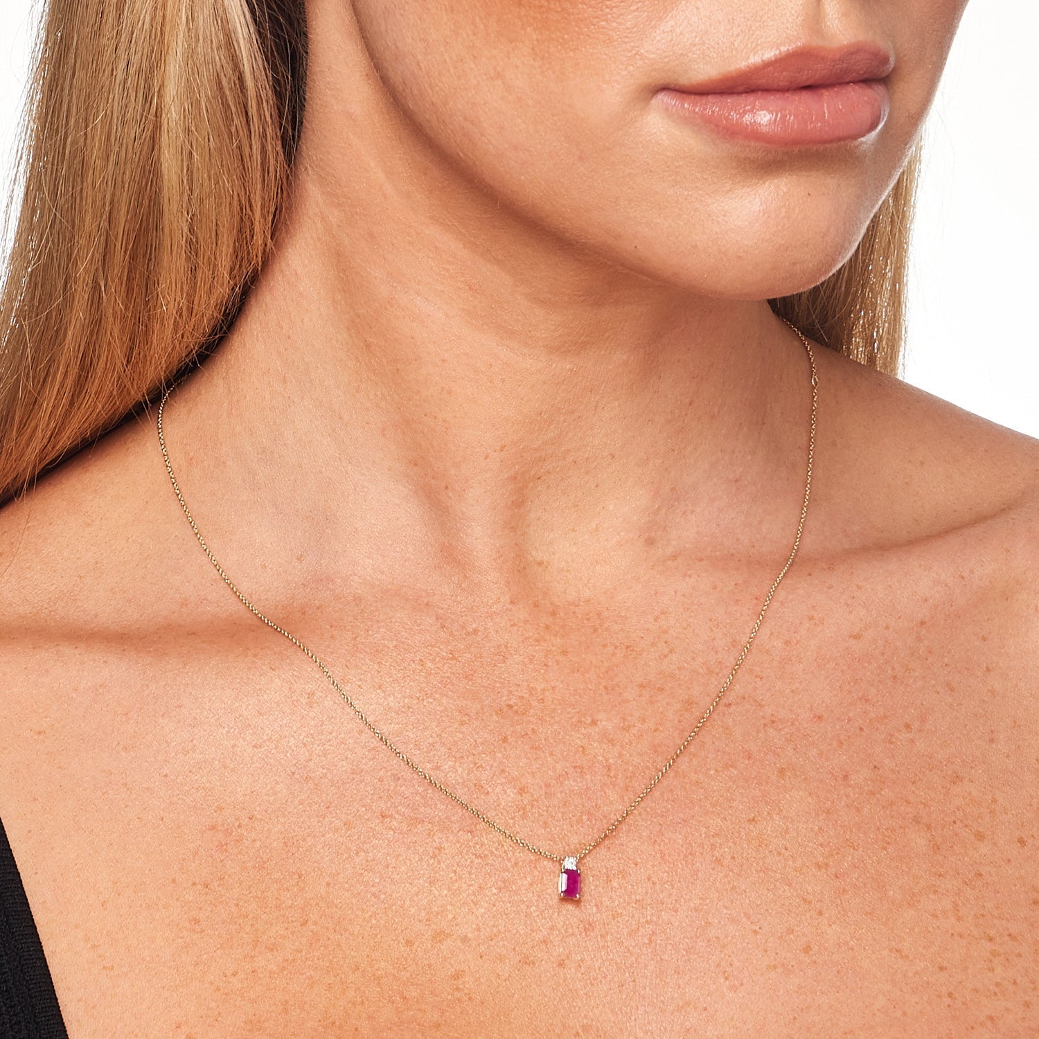 Diamond and Ruby Necklace with 0.02ct Diamonds in 9ct Yellow Gold