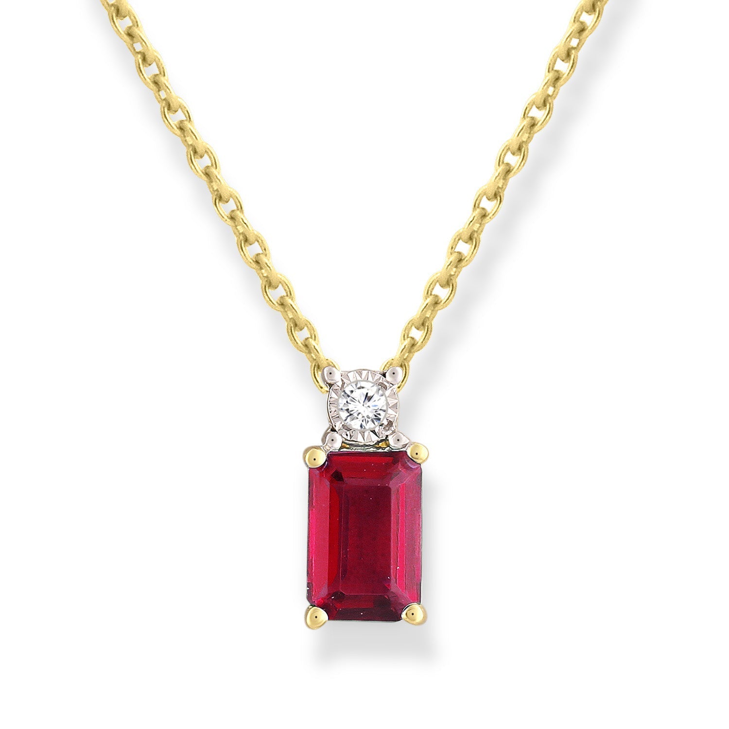 Diamond and Ruby Necklace with 0.02ct Diamonds in 9ct Yellow Gold