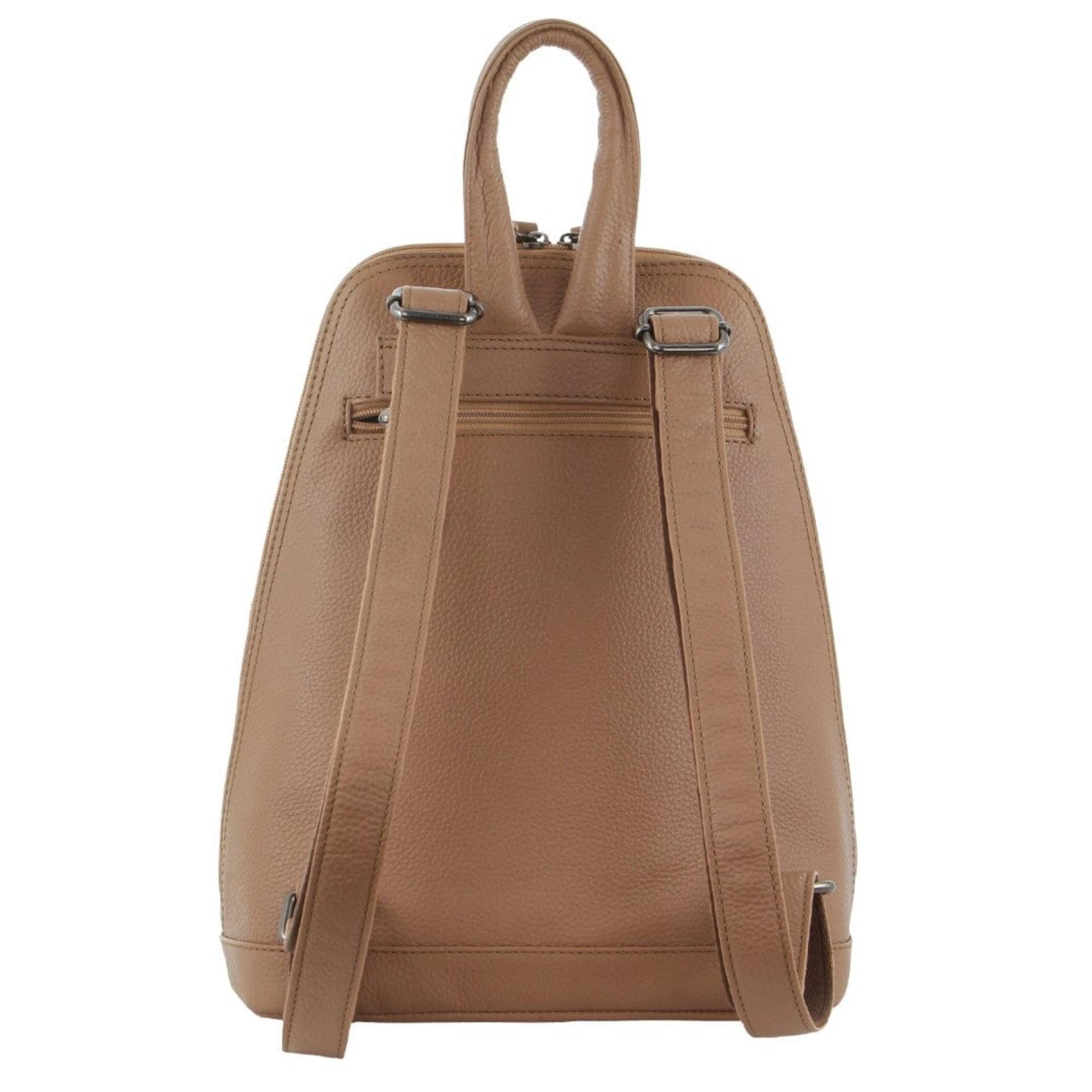 Milleni Ladies Genuine Leather Twin Zip Backpack in Burro