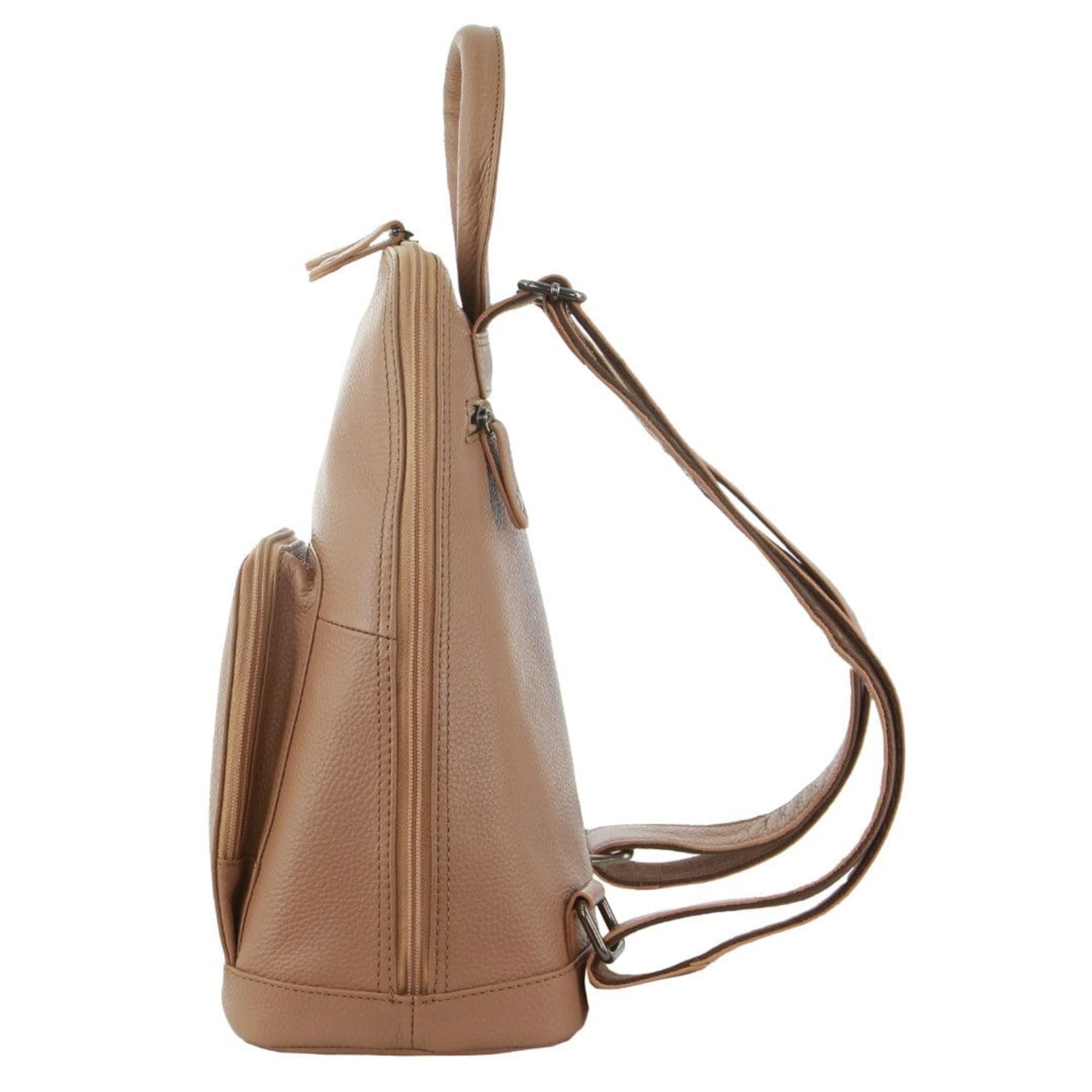 Milleni Ladies Genuine Leather Twin Zip Backpack in Burro