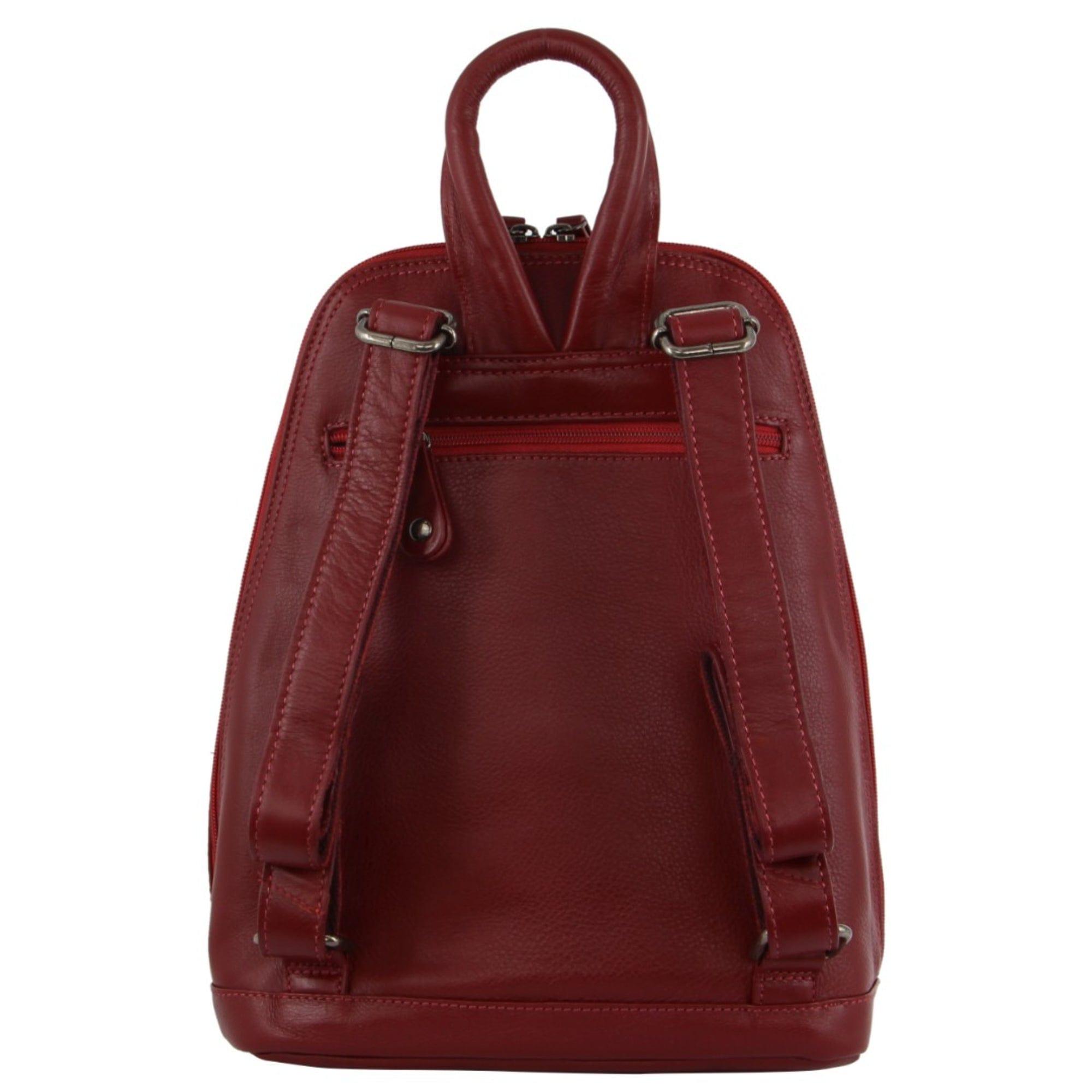 Milleni Ladies Genuine Leather Twin Zip Backpack in Red