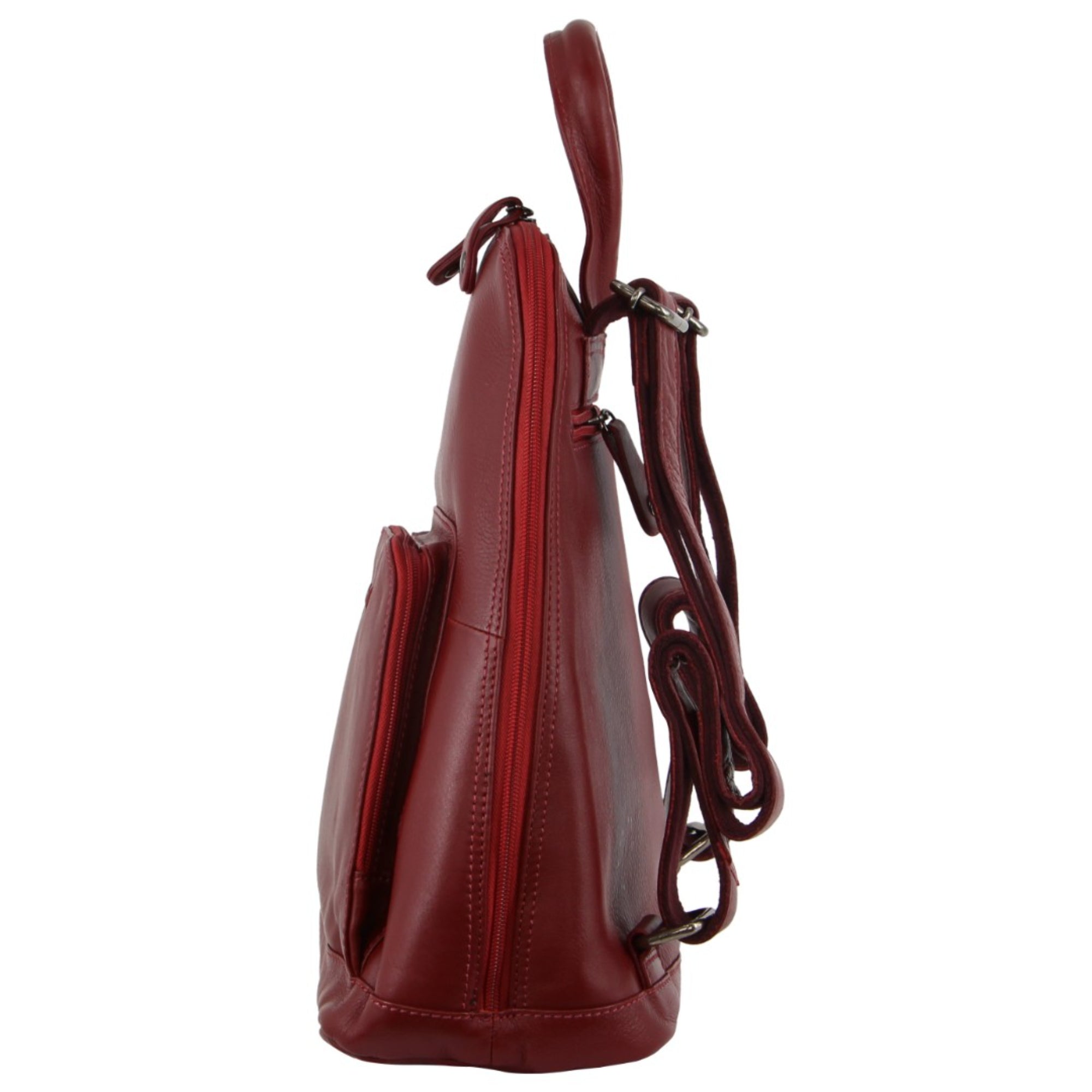 Milleni Ladies Genuine Leather Twin Zip Backpack in Red