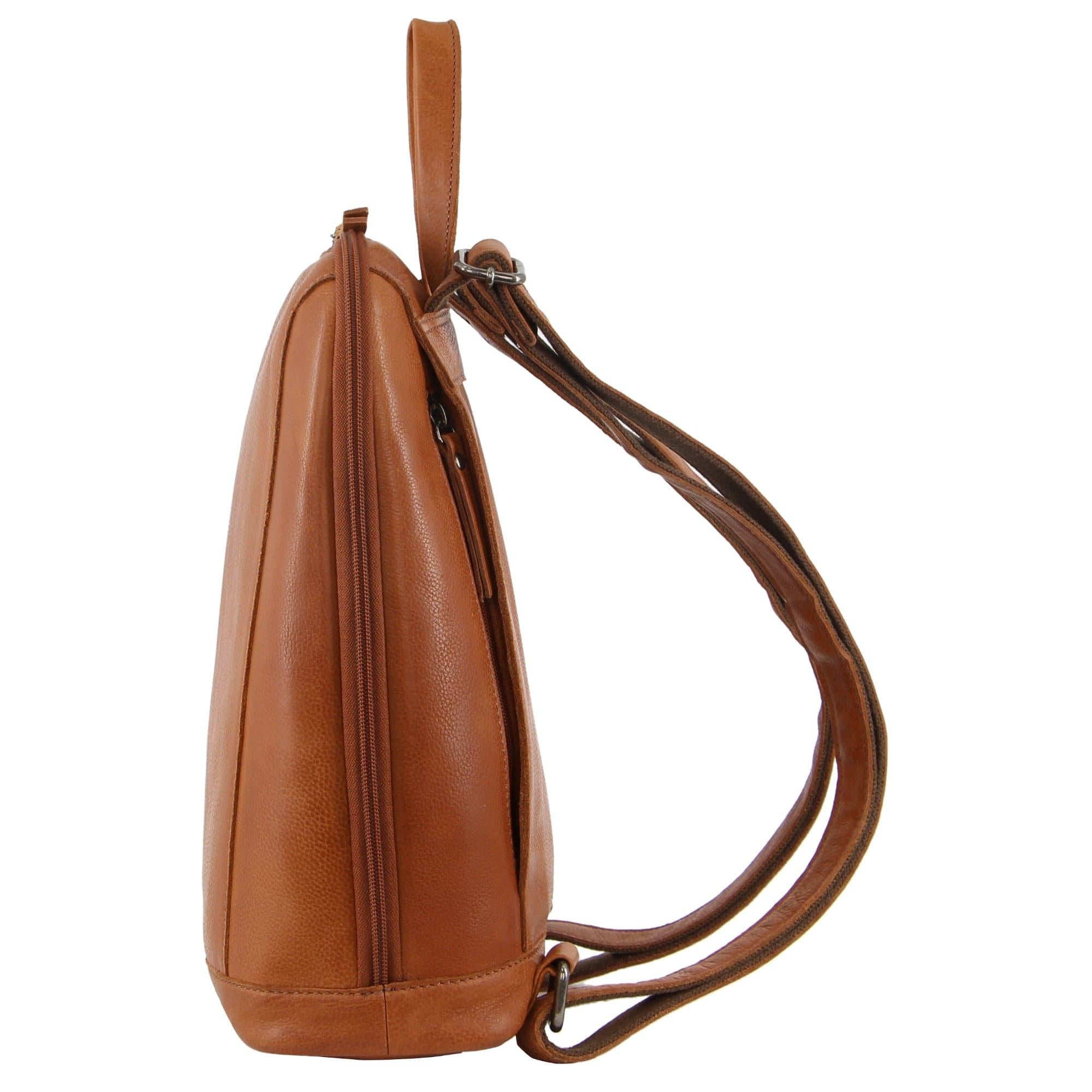 Milleni Ladies Genuine Leather Twin Zip Backpack in Cognac