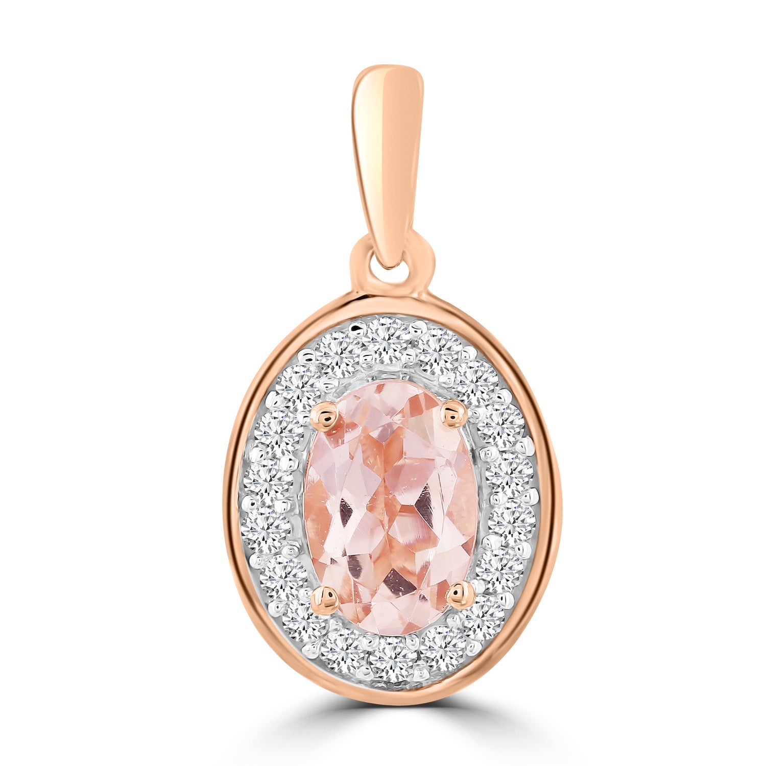 Morganite Pendant with 0.10ct Diamonds in 9ct Rose Gold