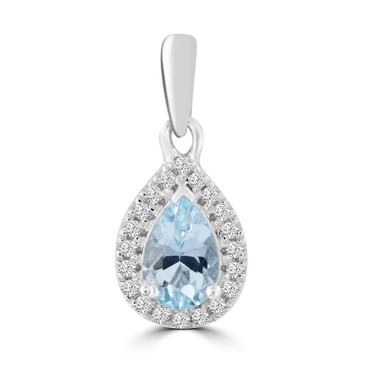 Aquamarine Pendant with 0.07ct Diamonds in 9ct White Gold
