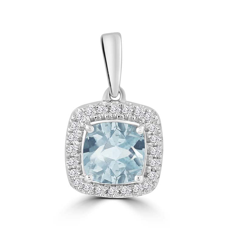 Aquamarine Pendant with 0.08ct Diamonds in 9ct White Gold