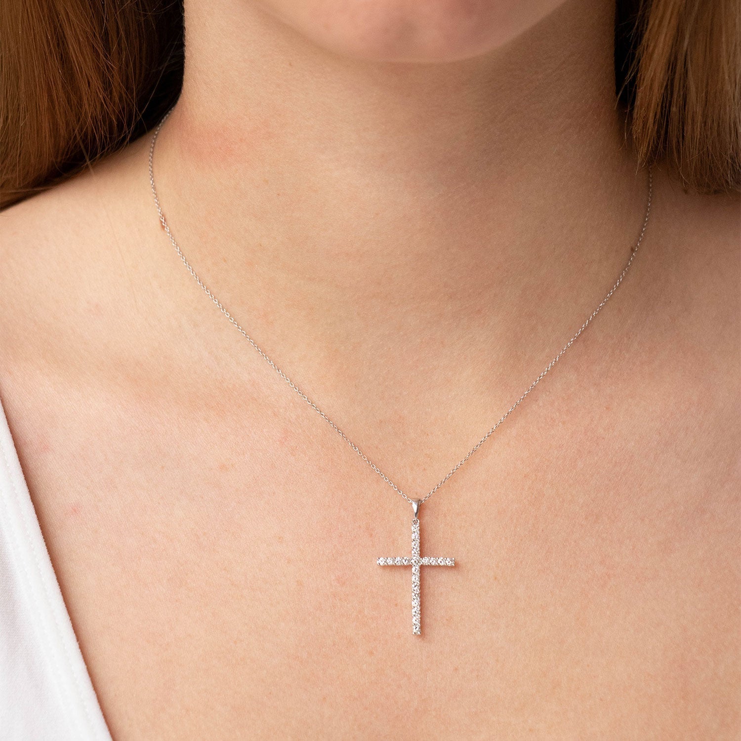 Diamond Cross Pendant with 0.50ct Diamonds in 9ct White Gold - PC-0171-W