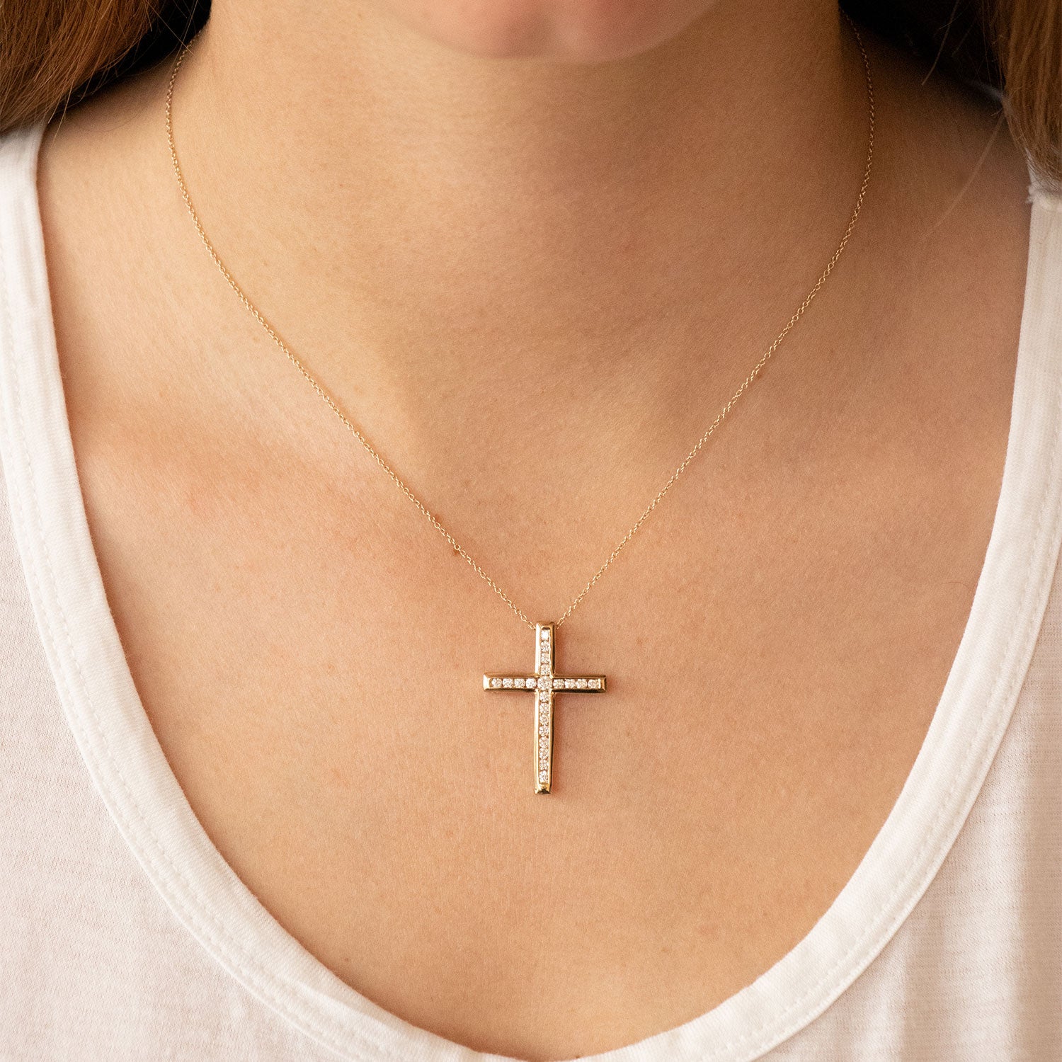 Diamond Cross Pendant with 0.50ct Diamonds in 9ct Yellow Gold - PC-0172-Y