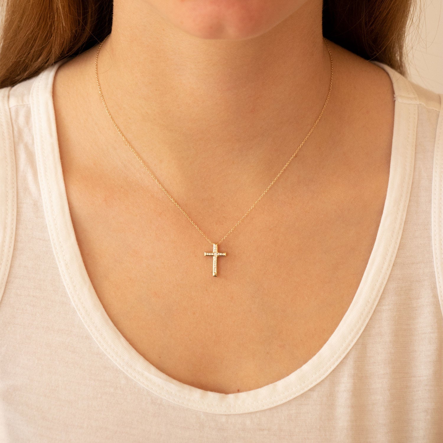 Diamond Cross Pendant with 0.10ct Diamonds in 9ct Yellow Gold - PC-0174-Y